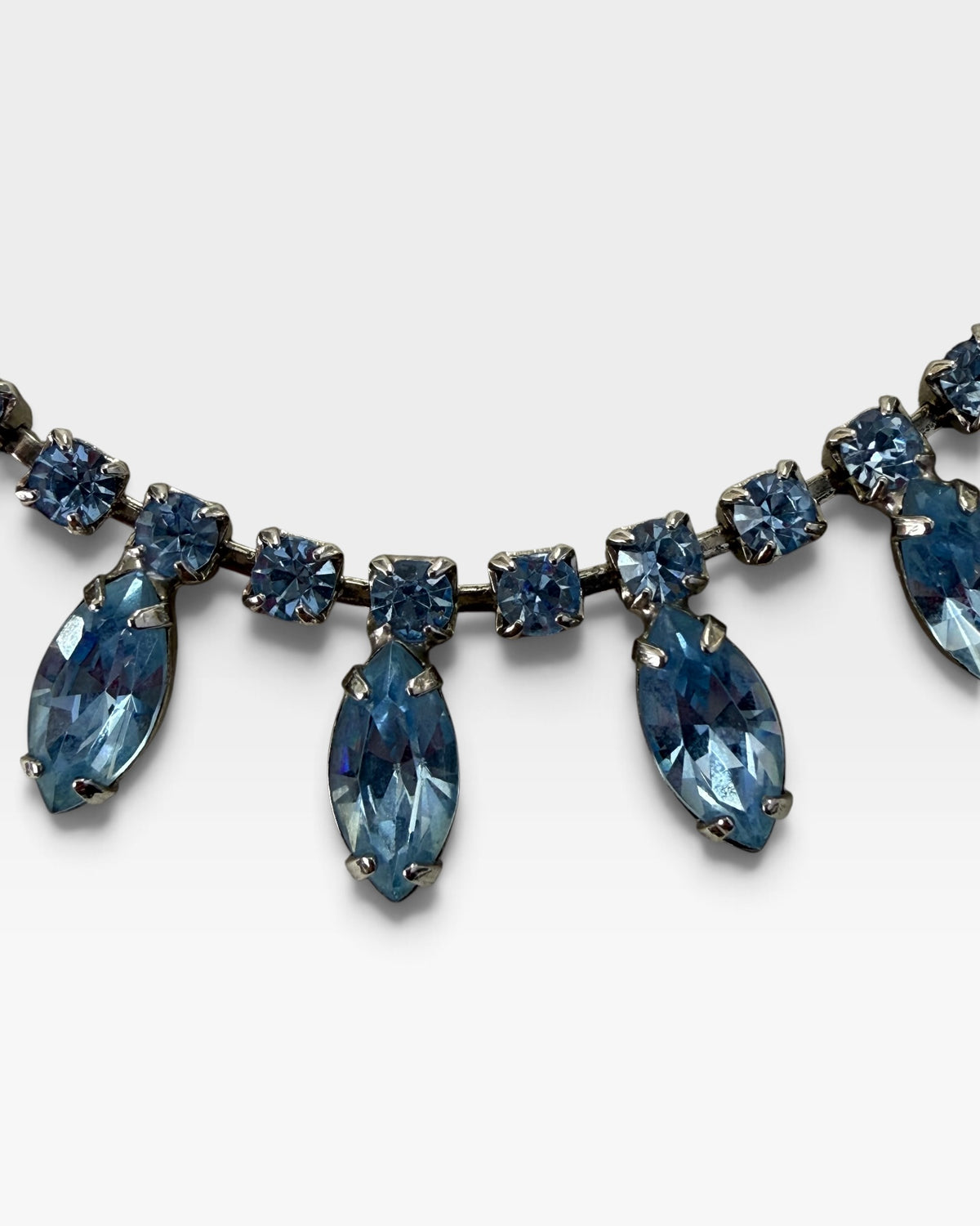 Vintage Silver Tone 16” Blue Rhinestone Necklace - Pre-Loved
