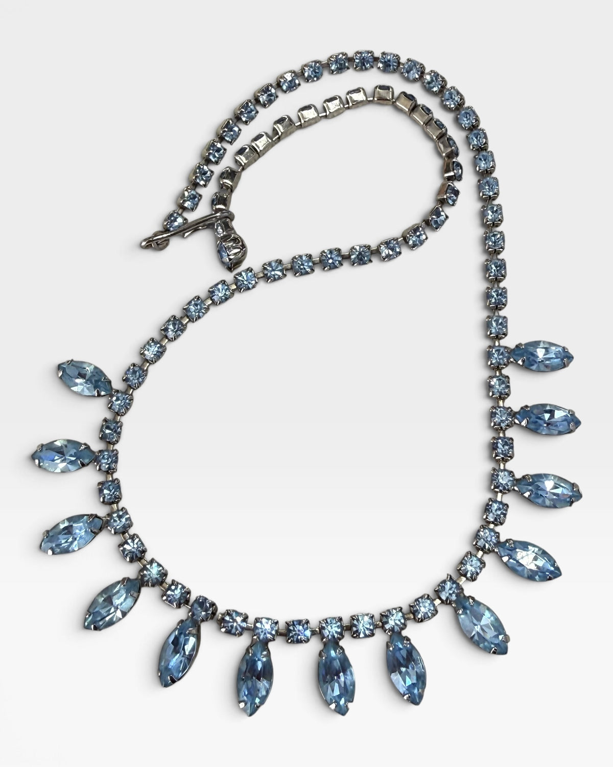 Vintage Silver Tone 16” Blue Rhinestone Necklace - Pre-Loved
