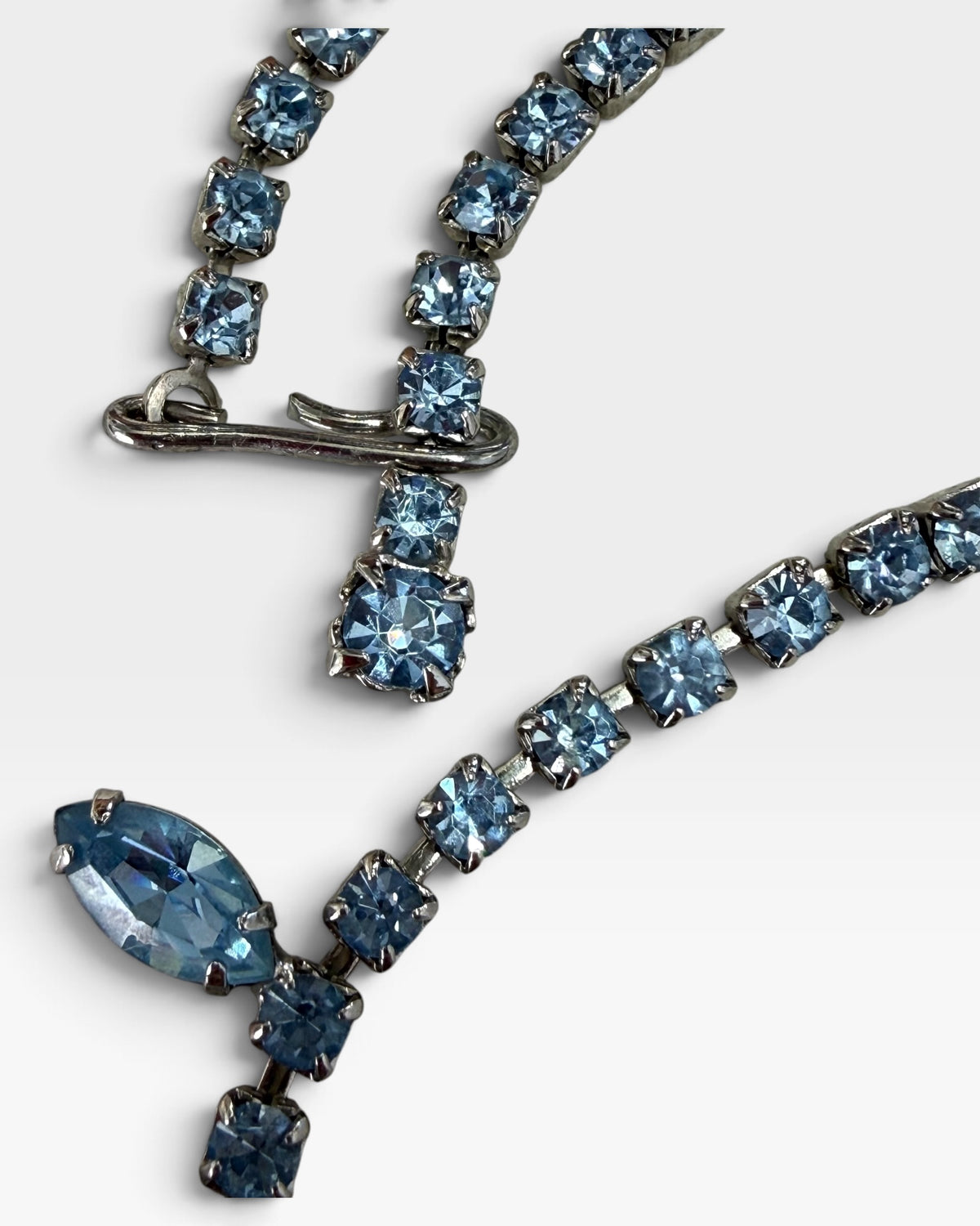 Vintage Silver Tone 16” Blue Rhinestone Necklace - Pre-Loved