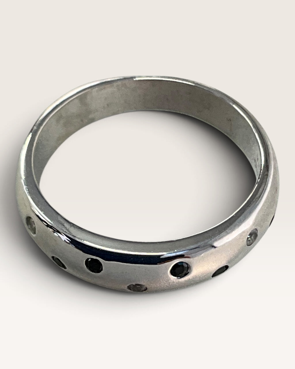 Sterling Silver Black Spinel & Zircon Gemstone Band Ring