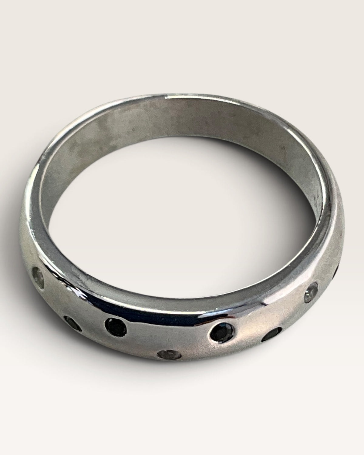Sterling Silver Black Spinel & Zircon Gemstone Band Ring