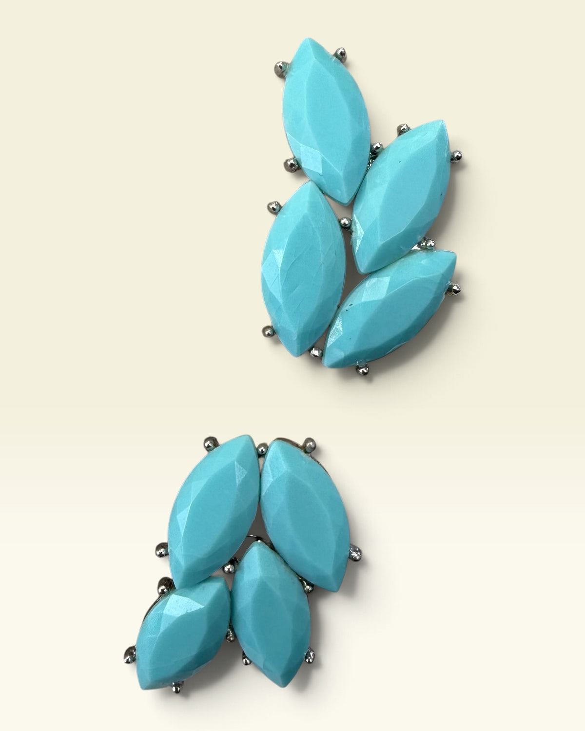 Vintage Crown Trifari Faux Turquoise Clip On Earrings - Pre-Loved