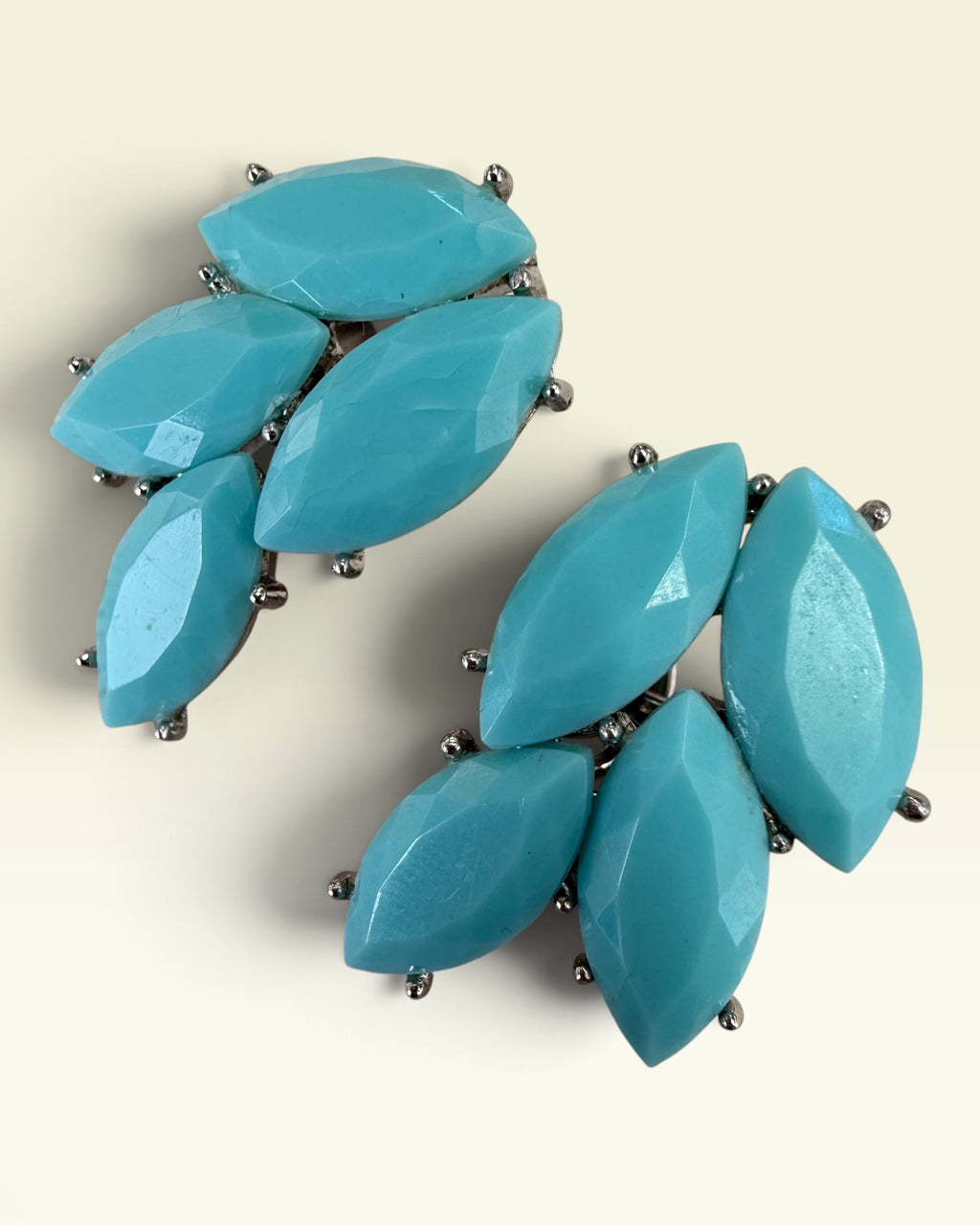 Vintage Crown Trifari Faux Turquoise Clip On Earrings - Pre-Loved