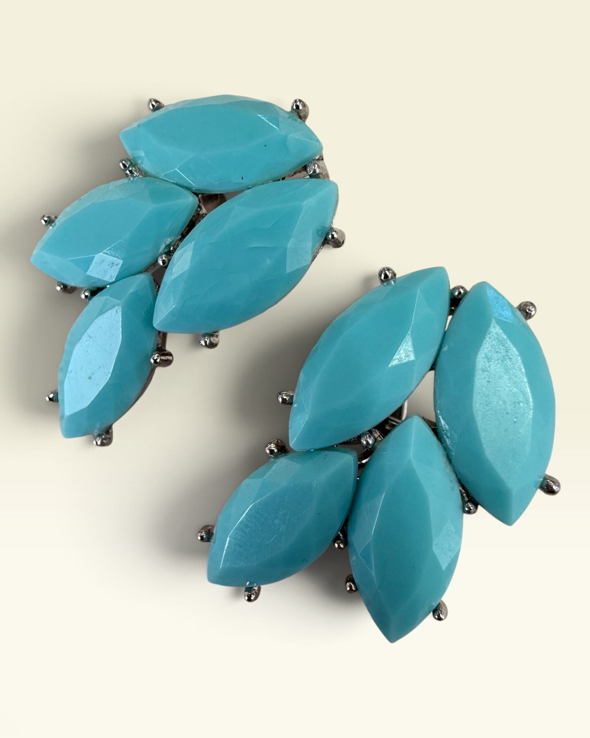 Vintage Crown Trifari Faux Turquoise Clip On Earrings - Pre-Loved