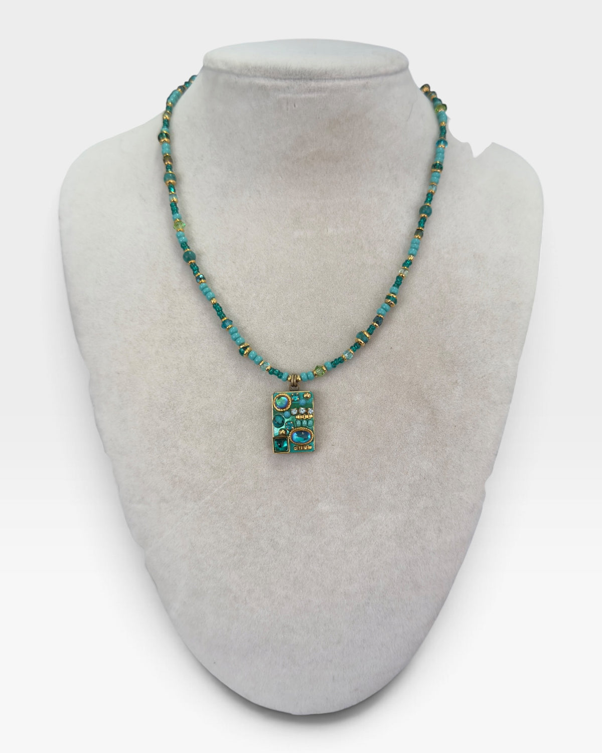 Gold Tone Signed Michal Golan 16-18” Beaded Pendant Necklace - Pre-Loved