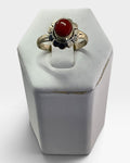 Sterling Silver Flower Design Coral Gemstone Ring - Pre-Loved