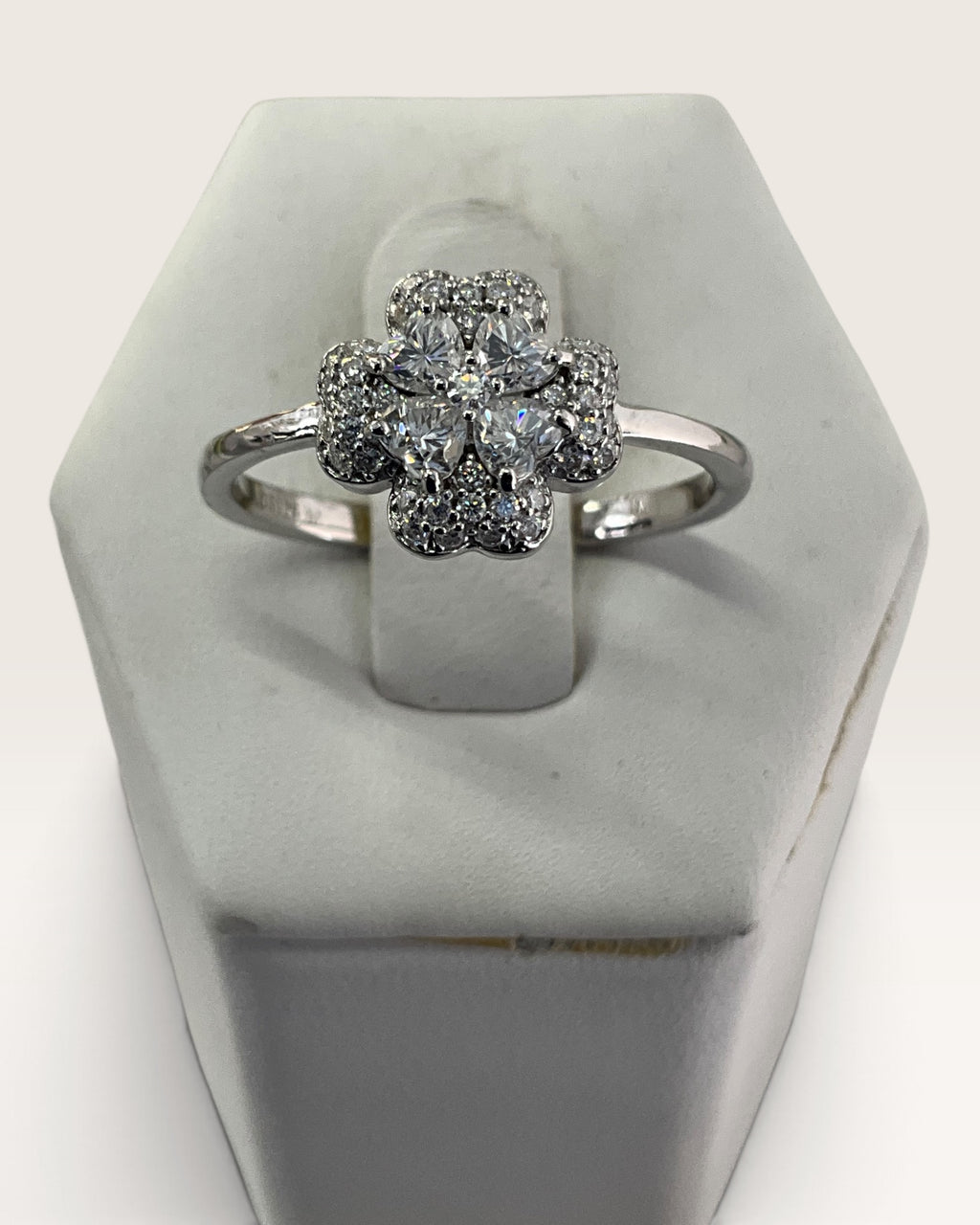 Sterling Silver Moissanite Clover/Flower Cluster Ring