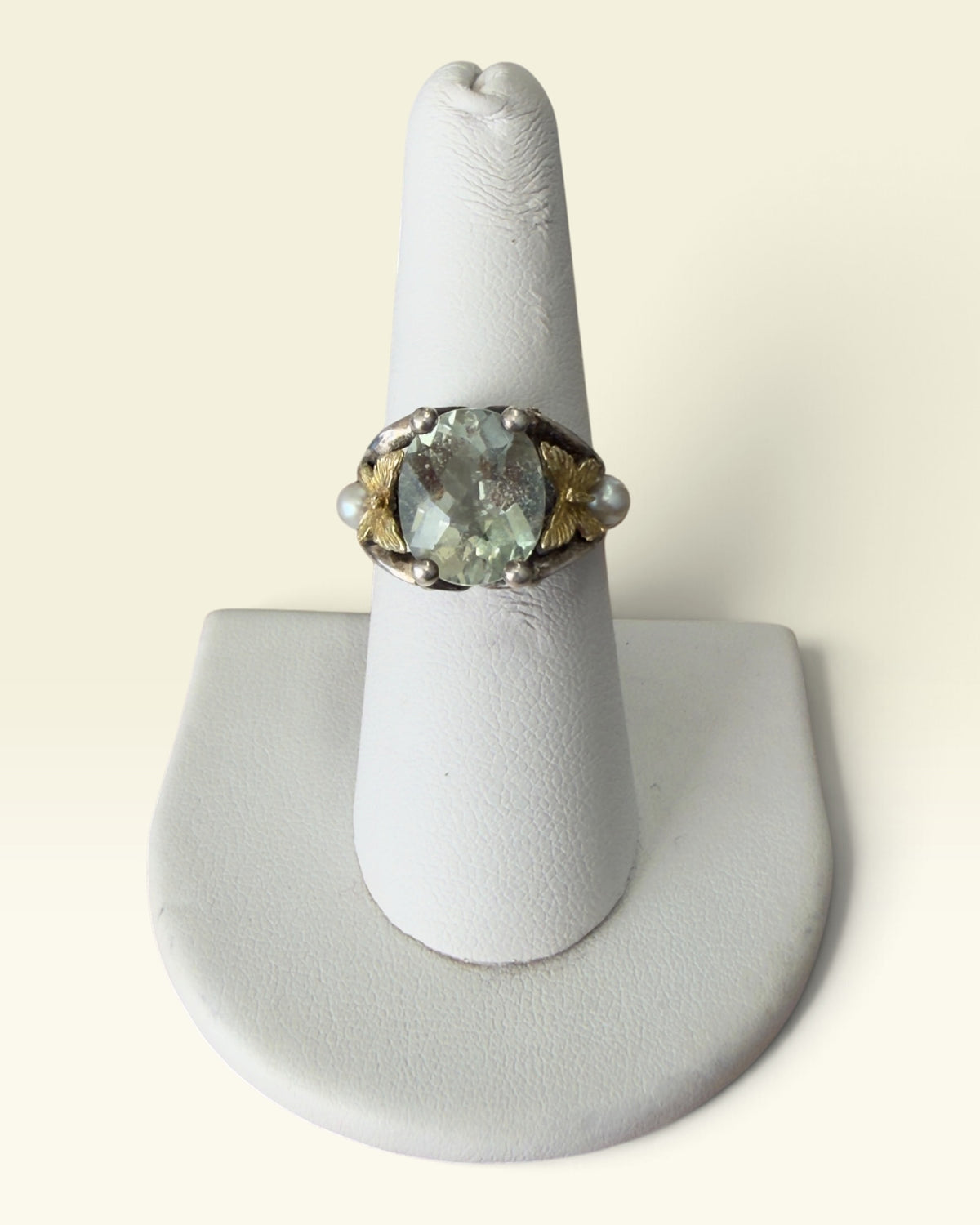 Ann King Green Amethyst Sterling Silver & 18k Gold Gemstone Ring - Pre-Loved