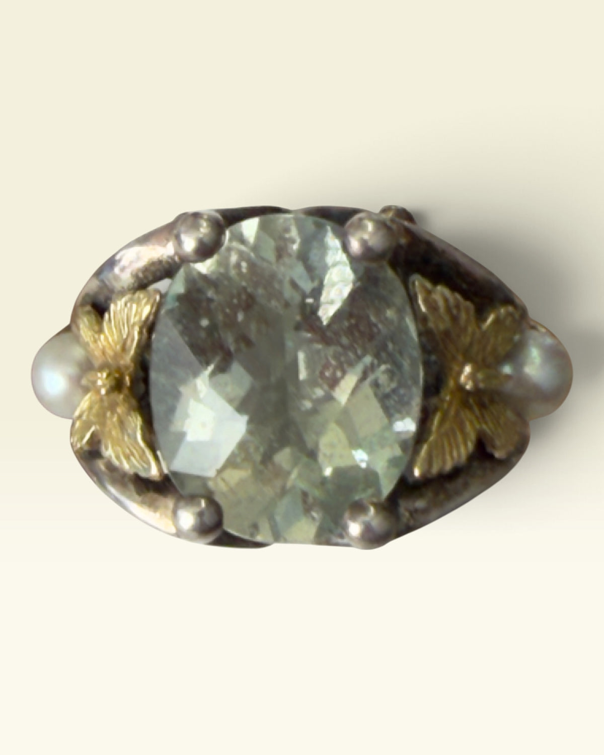 Ann King Green Amethyst Sterling Silver & 18k Gold Gemstone Ring - Pre-Loved