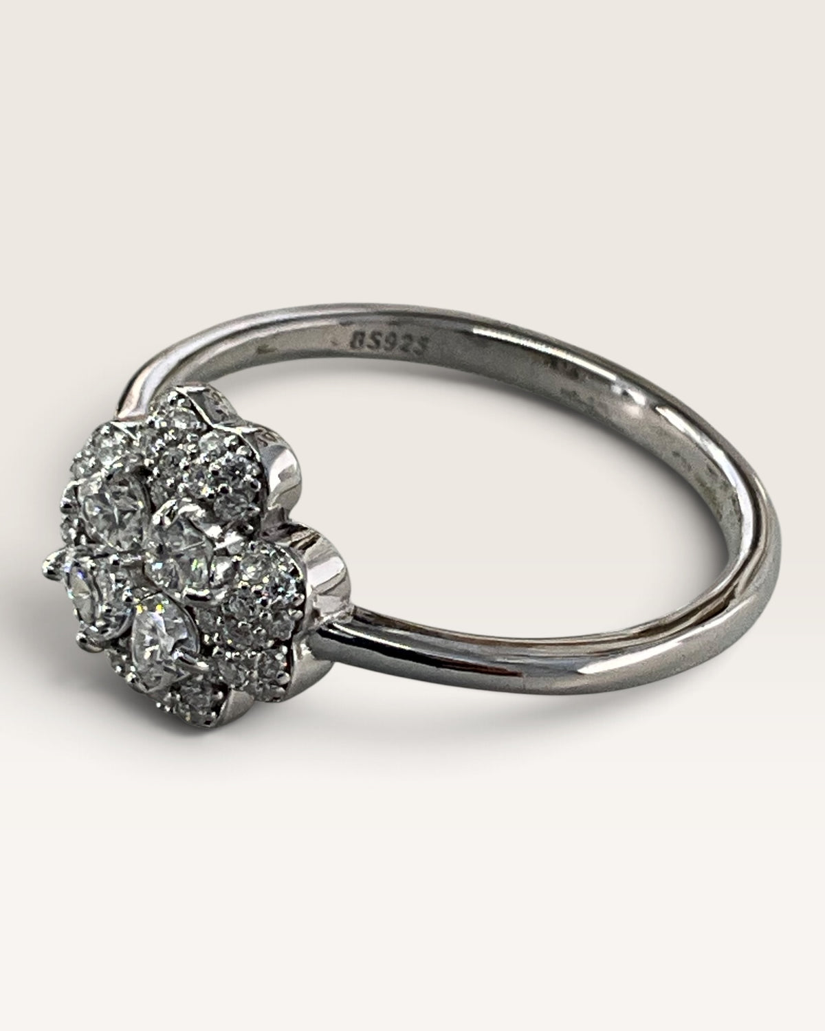 Sterling Silver Moissanite Clover/Flower Cluster Ring