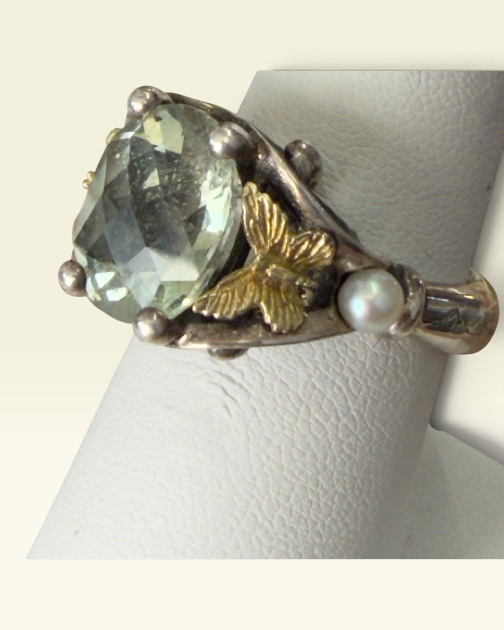 Ann King Green Amethyst Sterling Silver & 18k Gold Gemstone Ring - Pre-Loved