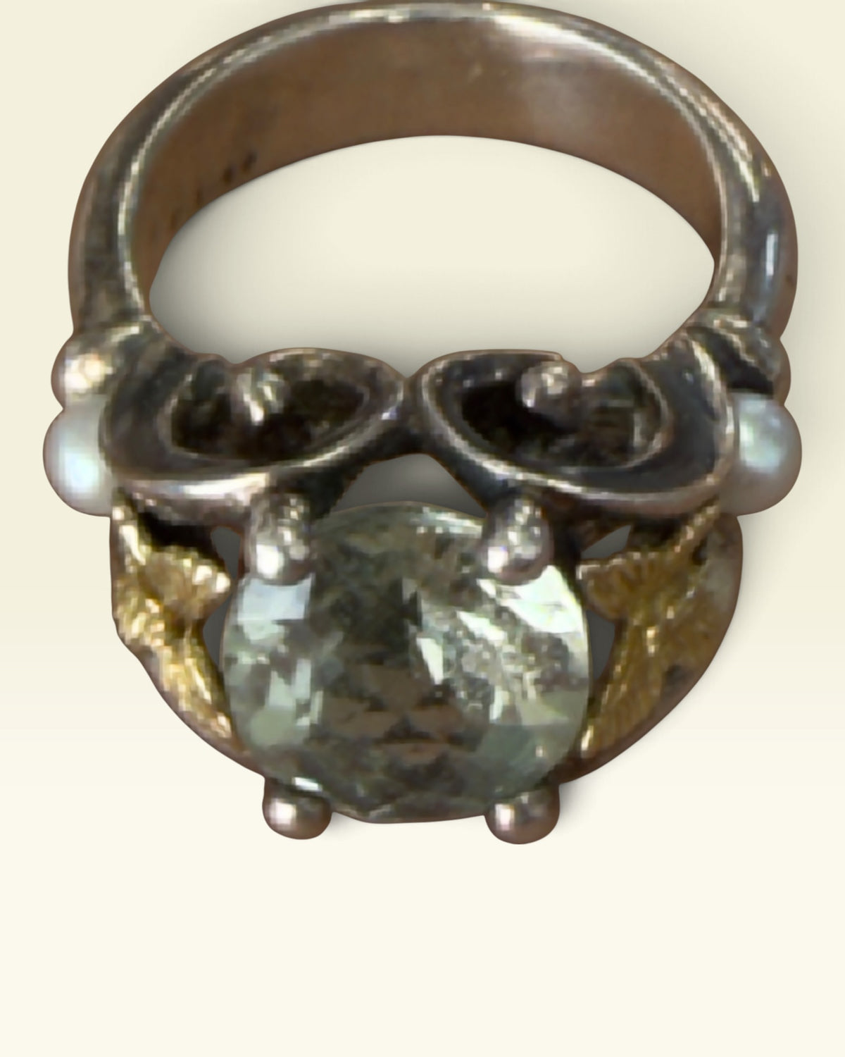 Ann King Green Amethyst Sterling Silver & 18k Gold Gemstone Ring - Pre-Loved