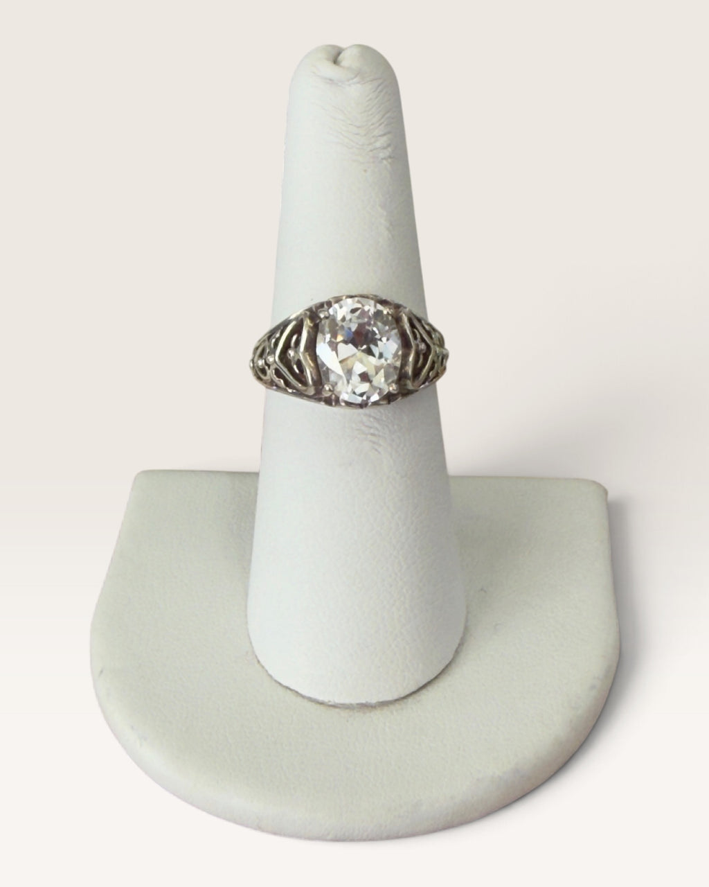 Sterling Silver with Scroll Design Cubic Zirconia Ring - Pre-Loved
