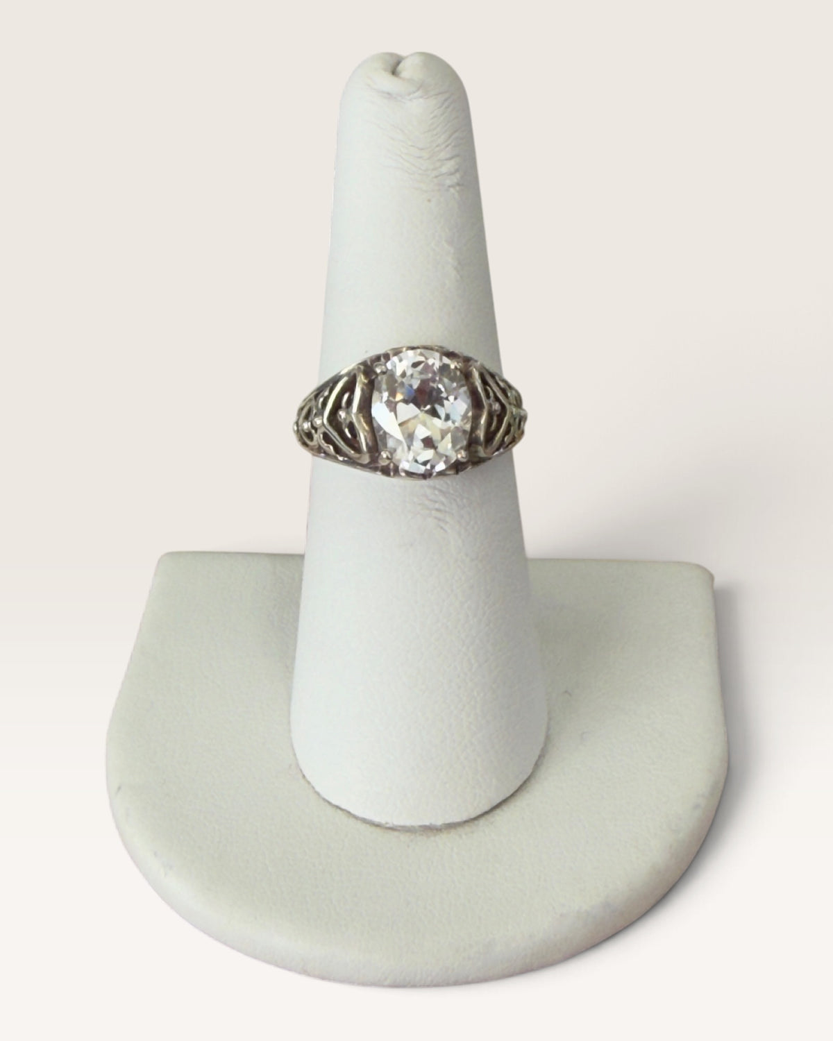 Sterling Silver with Scroll Design Cubic Zirconia Ring - Pre-Loved
