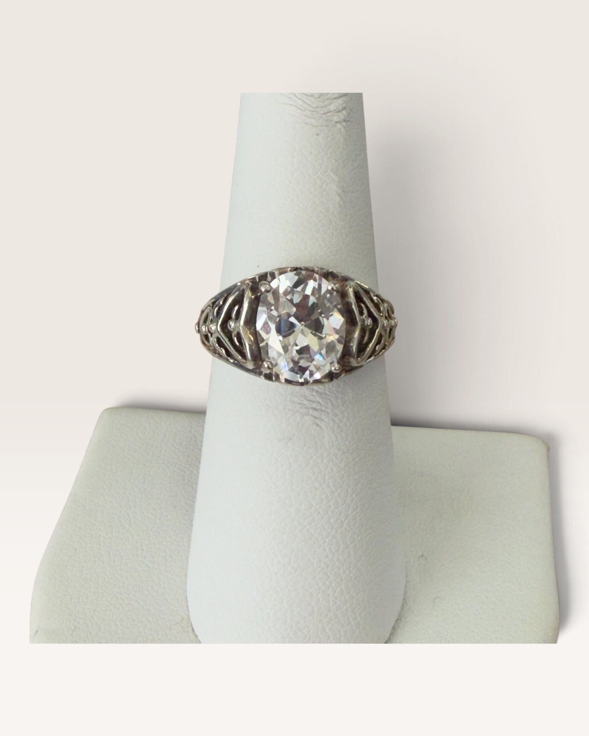Sterling Silver with Scroll Design Cubic Zirconia Ring - Pre-Loved