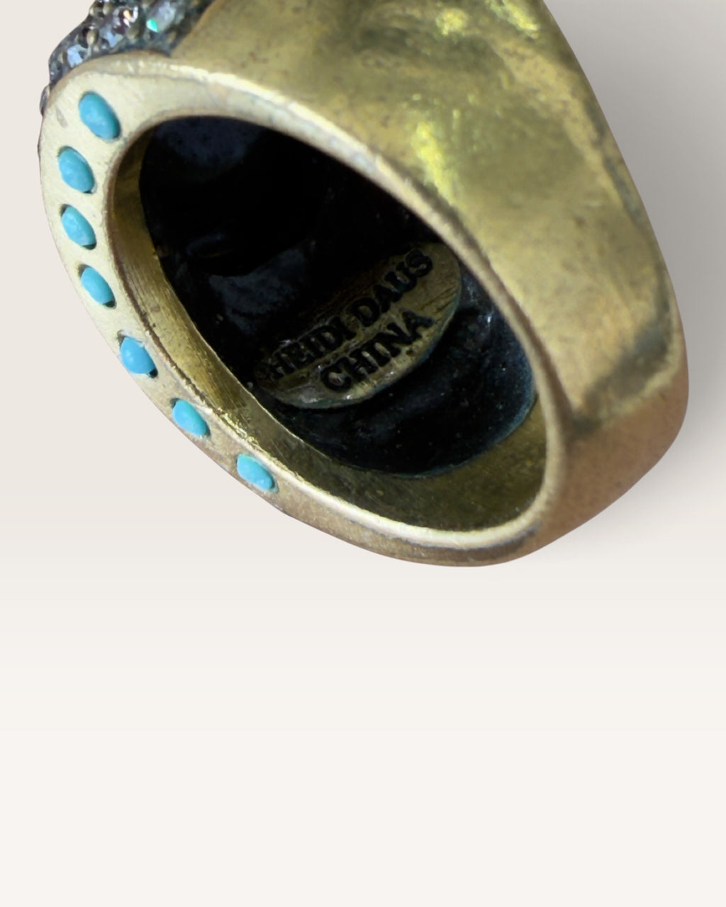 Signed Heidi Daus Brass with Faux Onyx & Turquoise & Swarovski Crystals - Pre-Loved