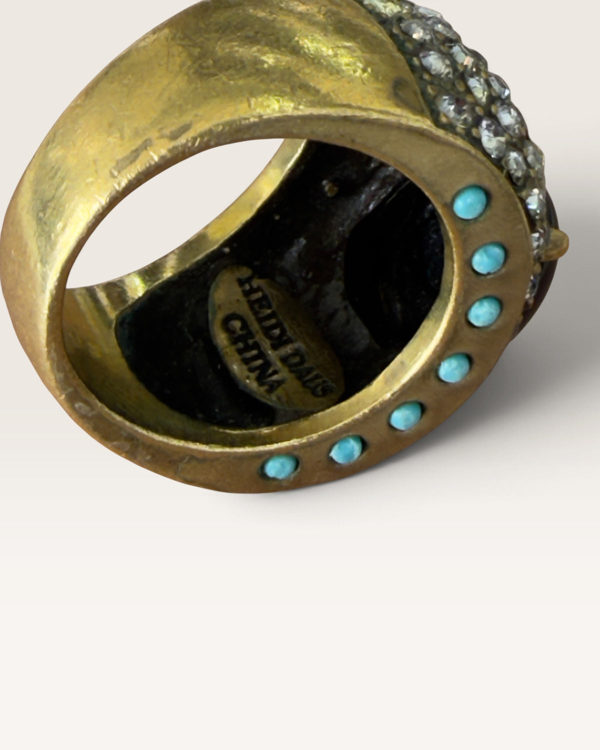 Signed Heidi Daus Brass with Faux Onyx & Turquoise & Swarovski Crystals - Pre-Loved