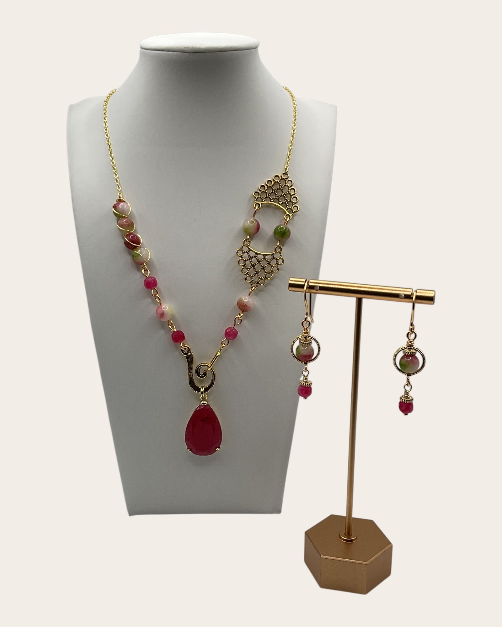 2-Piece Watermelon Tourmaline Jewelry Set