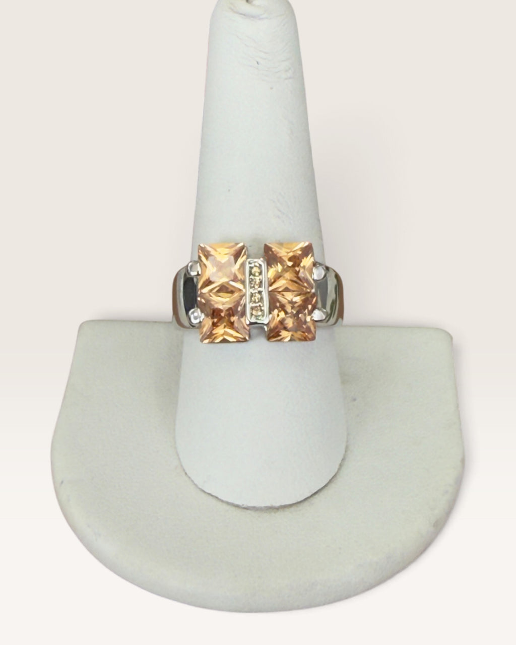 Camille Lucie Silver Tone Ring with Citrine Cubic Zirconia - Pre-Loved