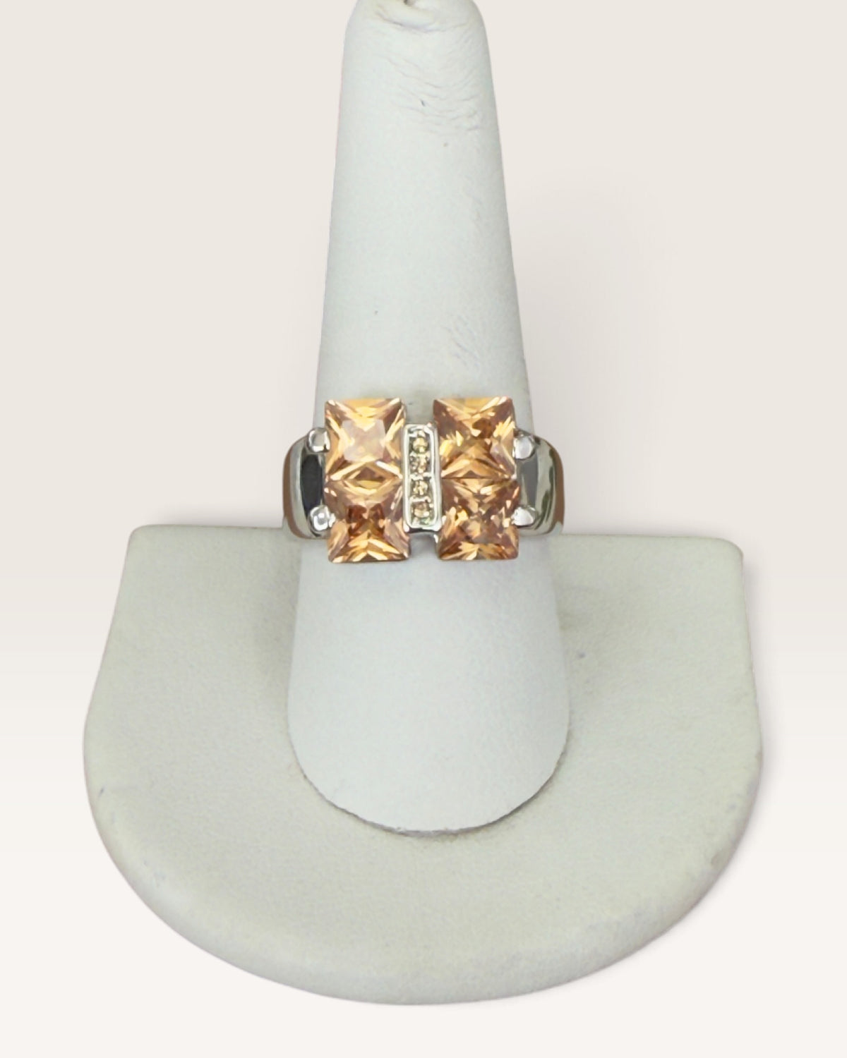 Camille Lucie Silver Tone Ring with Citrine Cubic Zirconia - Pre-Loved
