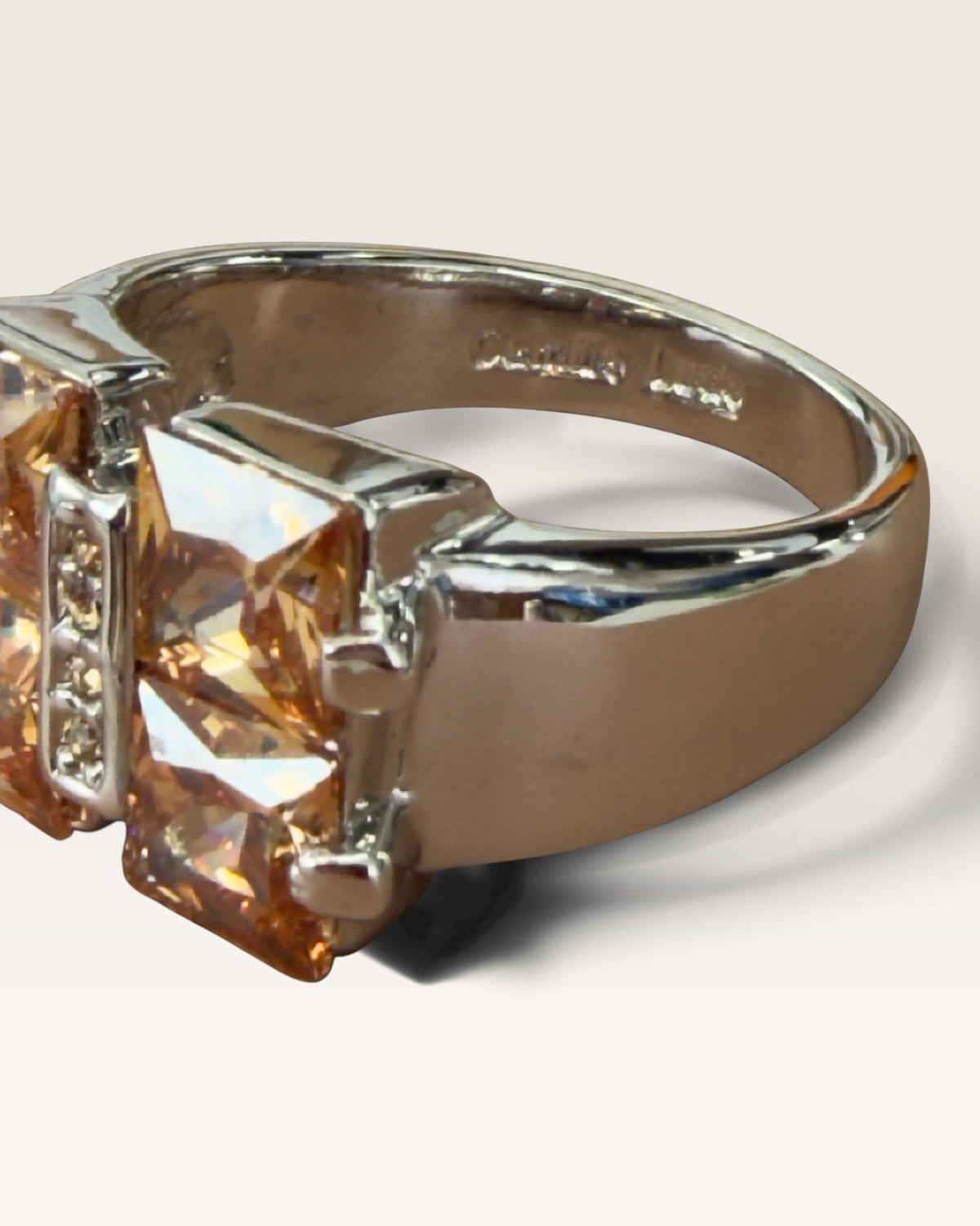 Camille Lucie Silver Tone Ring with Citrine Cubic Zirconia - Pre-Loved