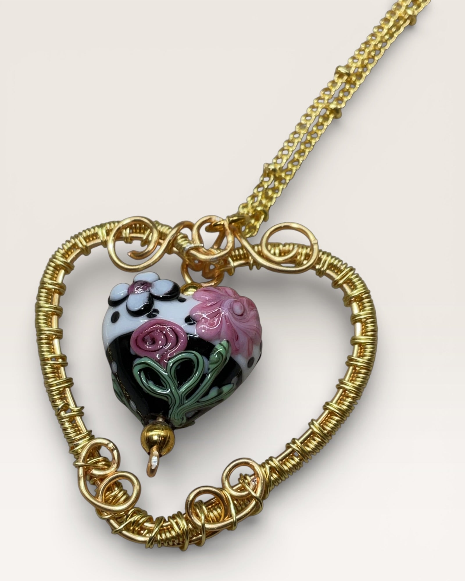 Lamp work Glass Heart Necklace