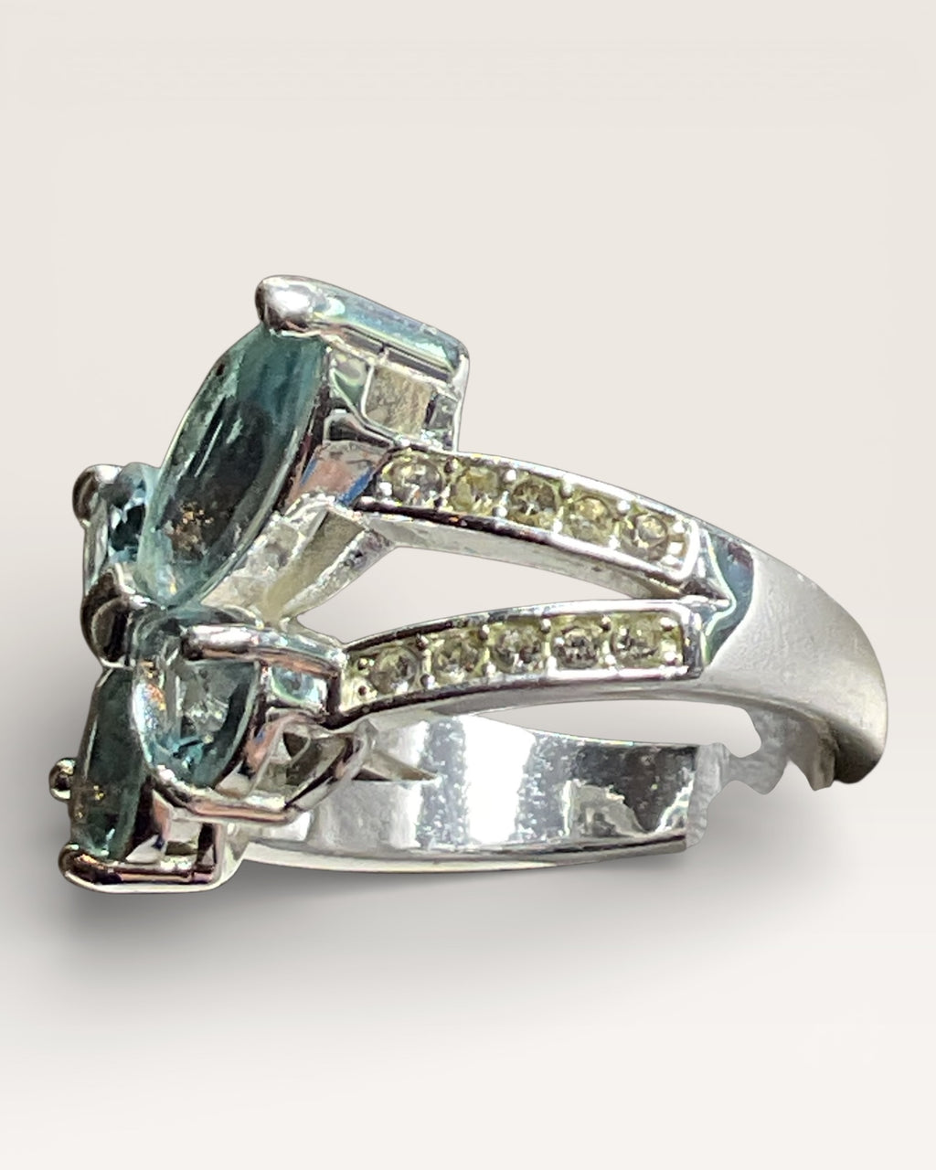 Blue Topaz Silver Plated Butterfly Ring - Estate Sale (Great Condition)