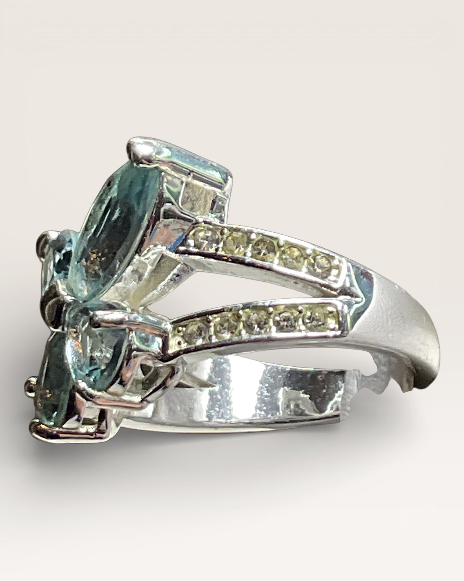 Blue Topaz Silver Plated Butterfly Ring - Estate Sale (Great Condition)