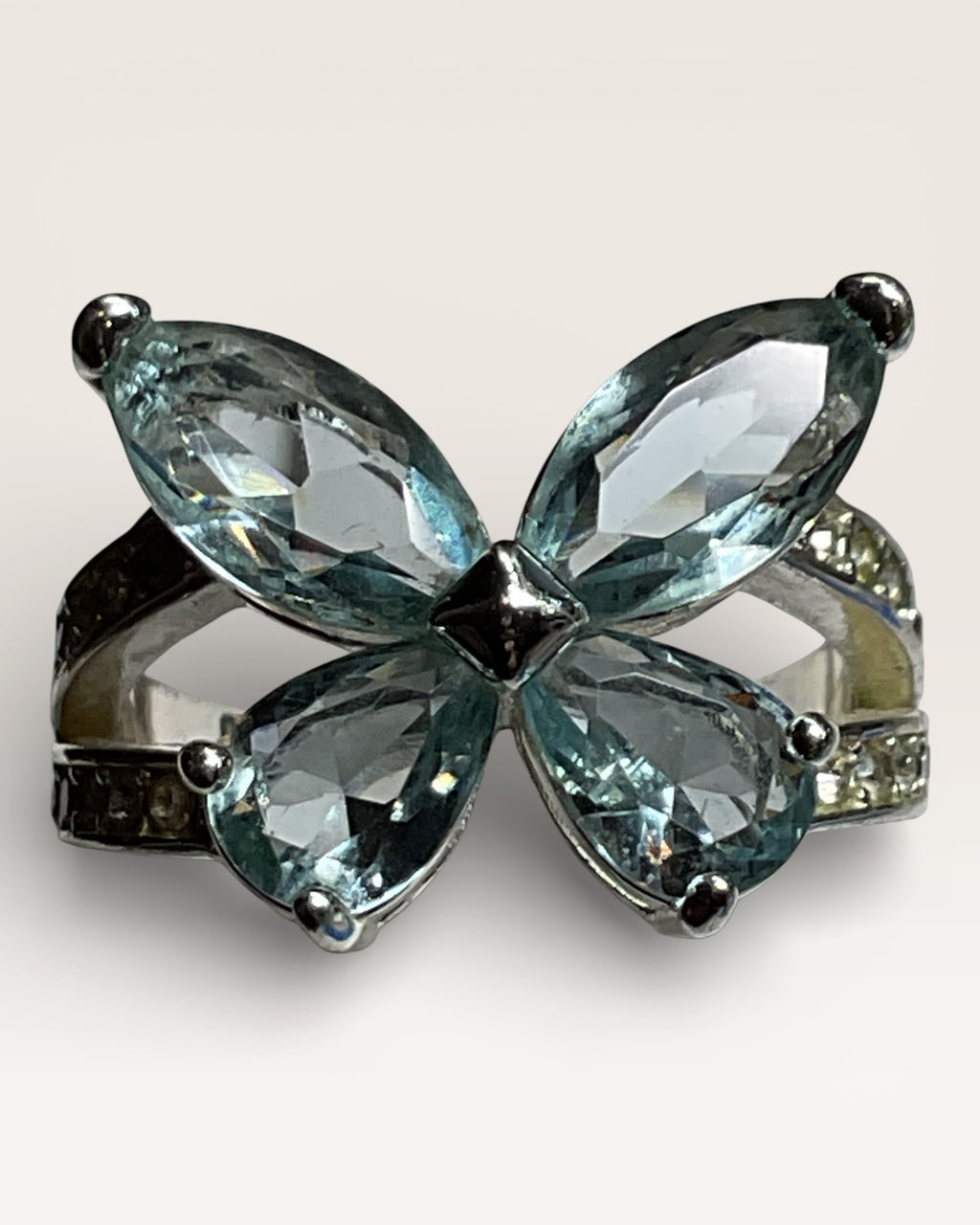 Blue Topaz Silver Plated Butterfly Ring - Estate Sale (Great Condition)
