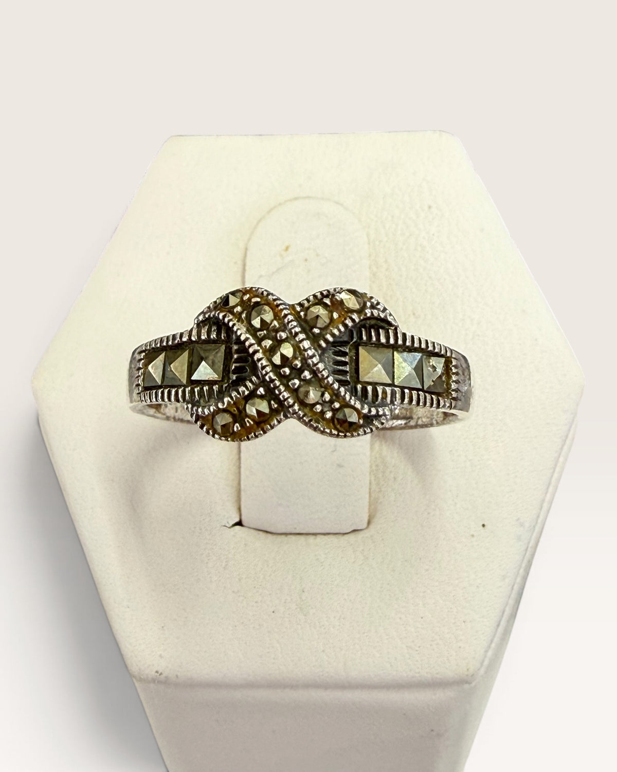 Sterling Silver Marcasite X Ring - Pre-Loved