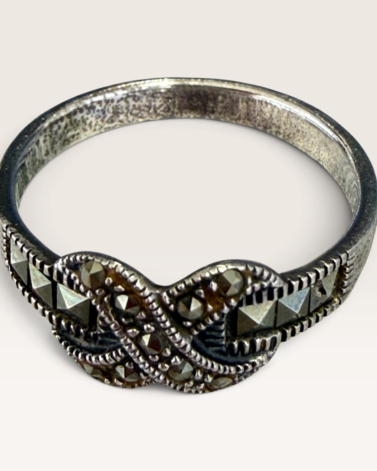 Sterling Silver Marcasite X Ring - Pre-Loved