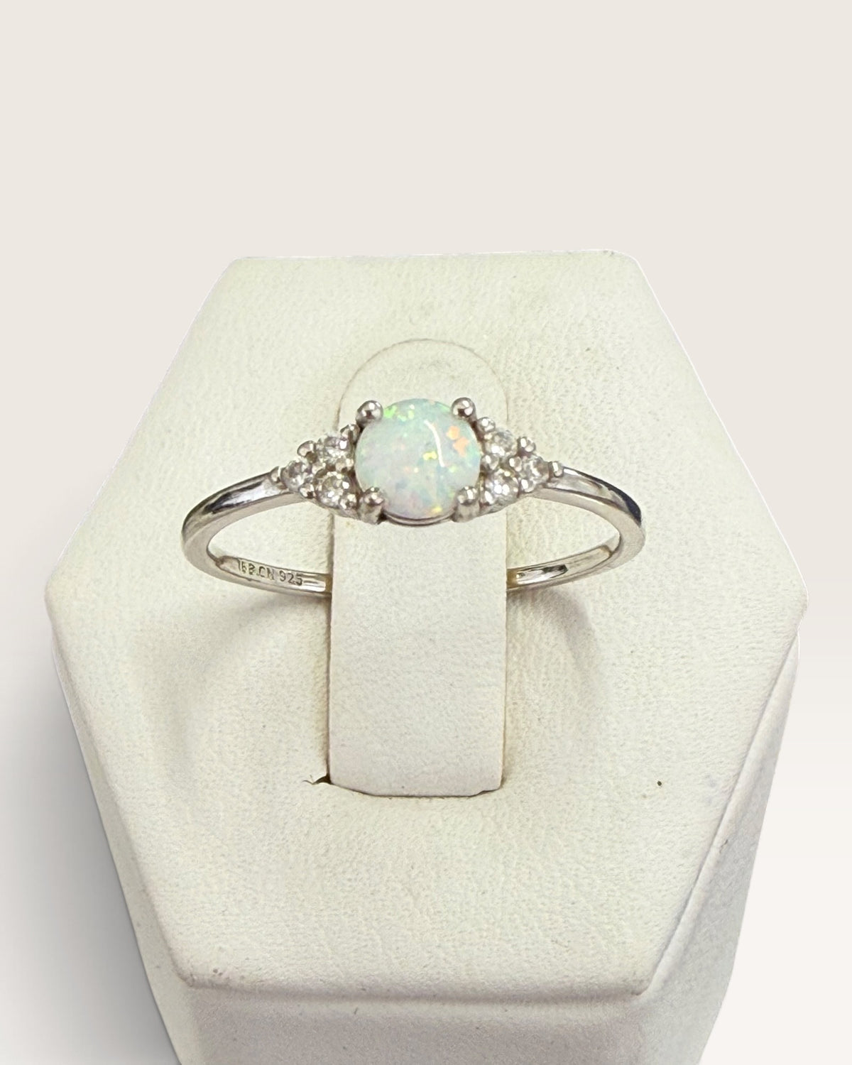 Sterling Silver Lab Opal Ring - Pre-Loved