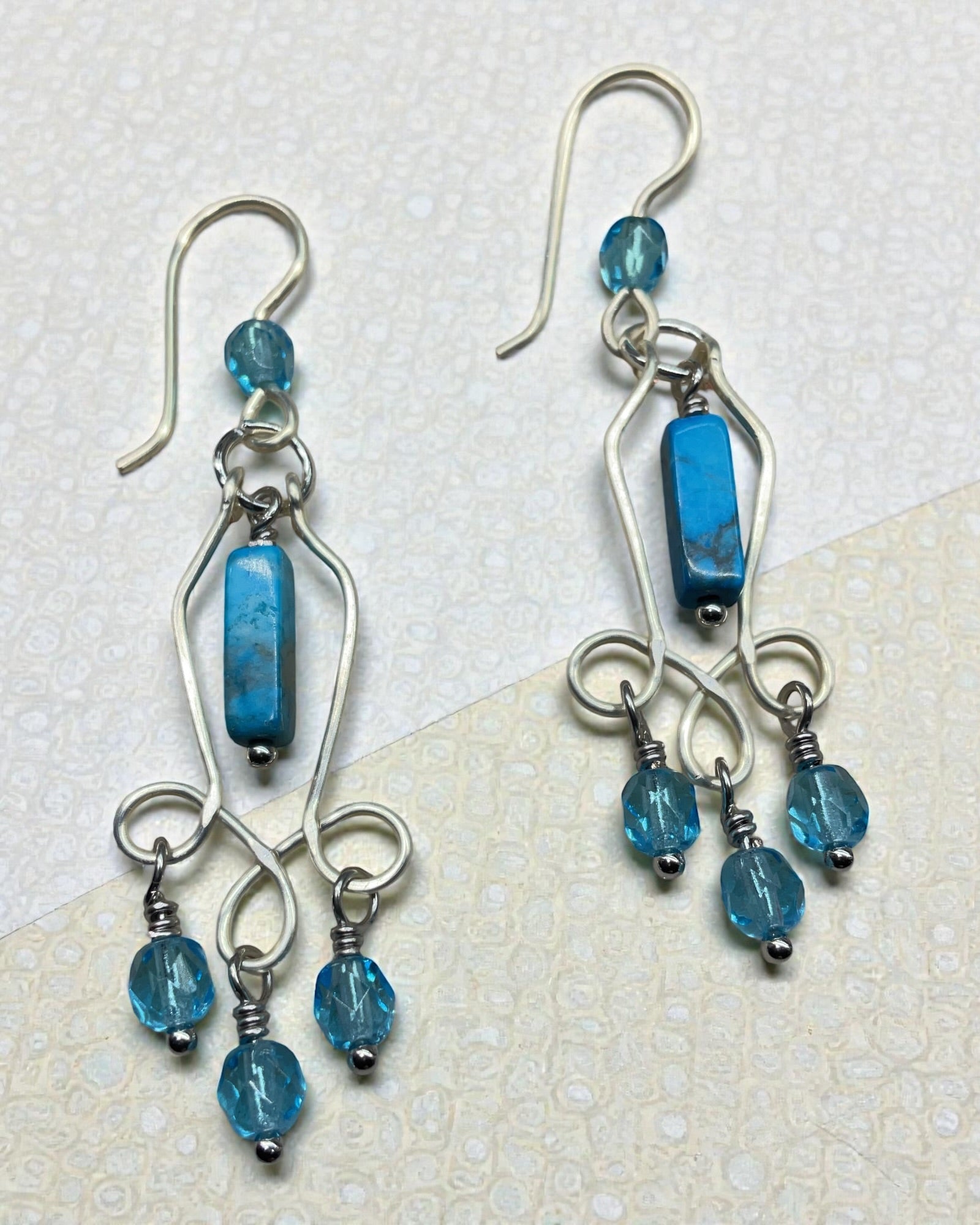 Howlite and Blue Crystals Designer Earrings