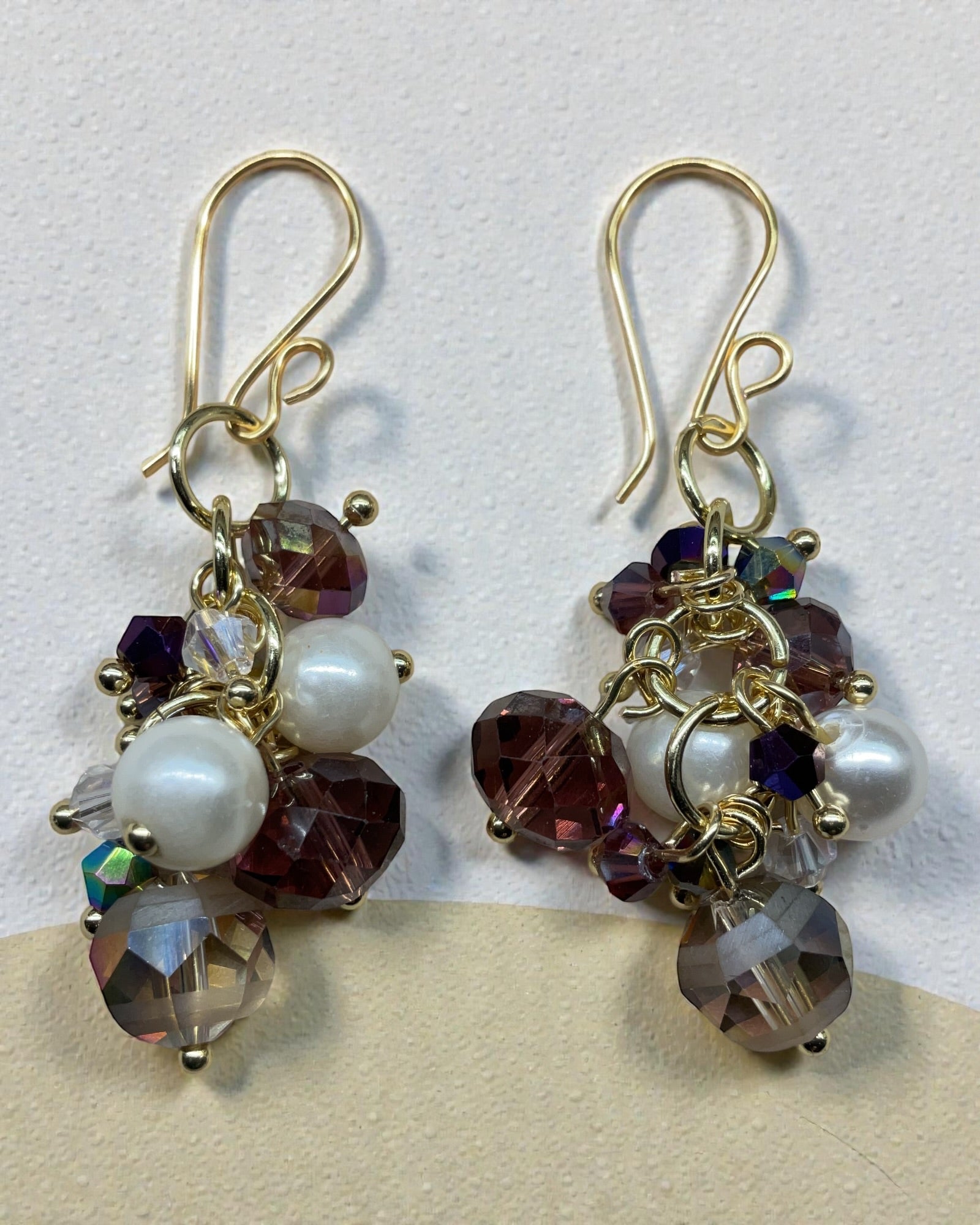 Amethyst, Faux Pearl and Crystal Designer Earrings