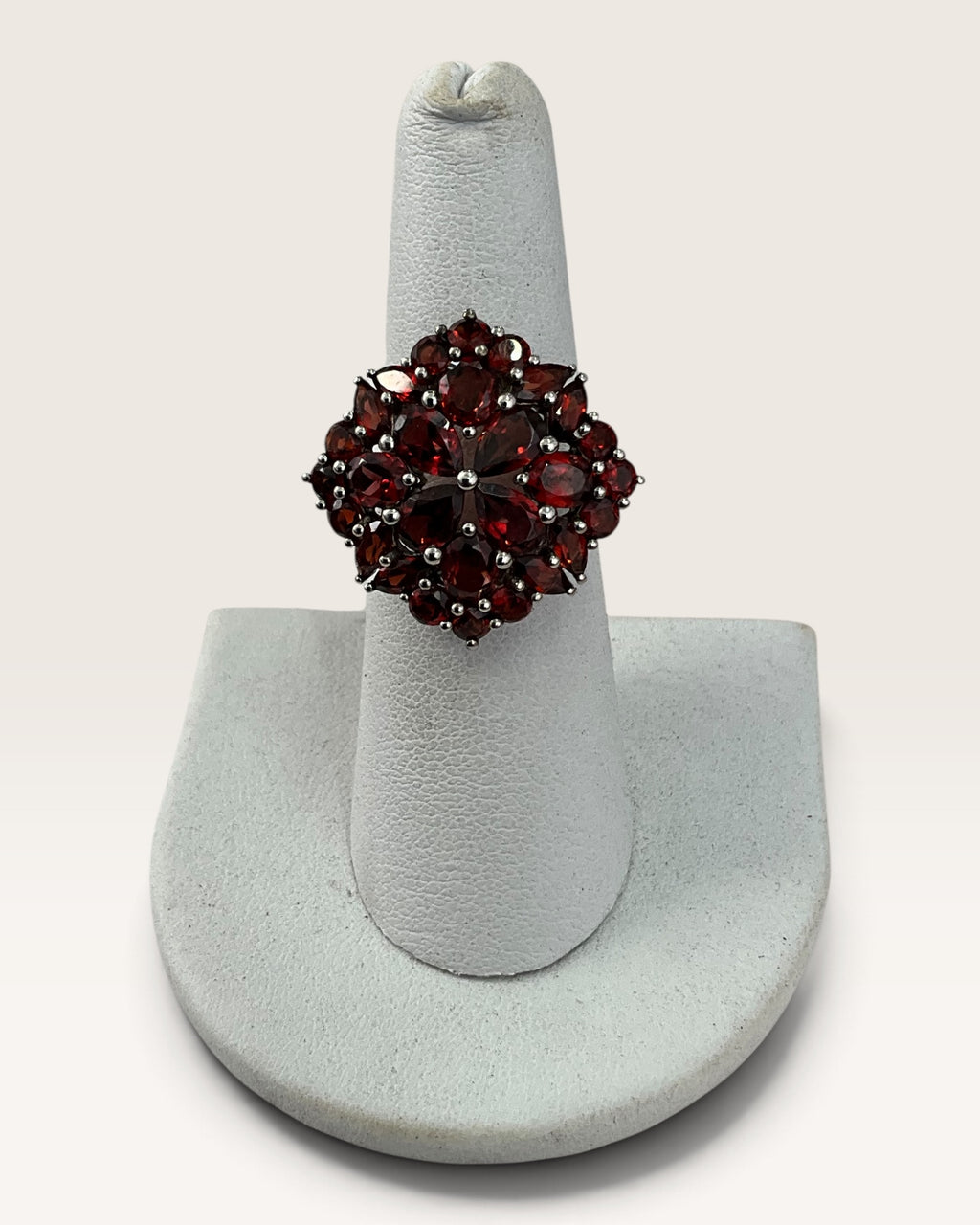 Sterling Silver Garnet Cluster Ring - Pre-Loved
