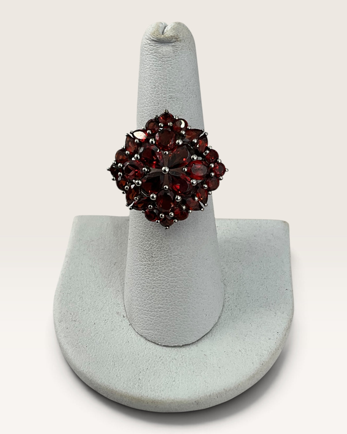Sterling Silver Garnet Cluster Ring - Pre-Loved