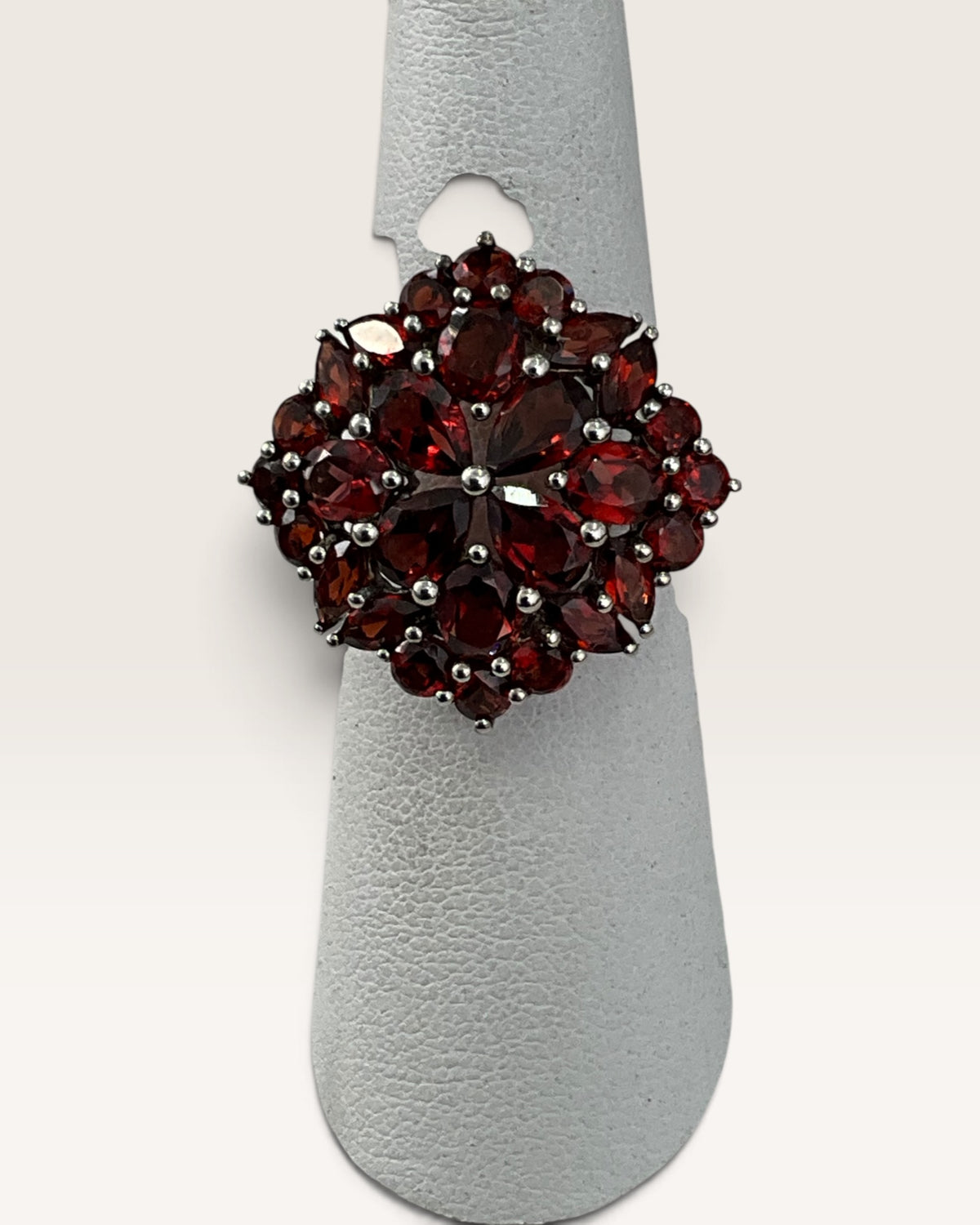 Sterling Silver Garnet Cluster Ring - Pre-Loved