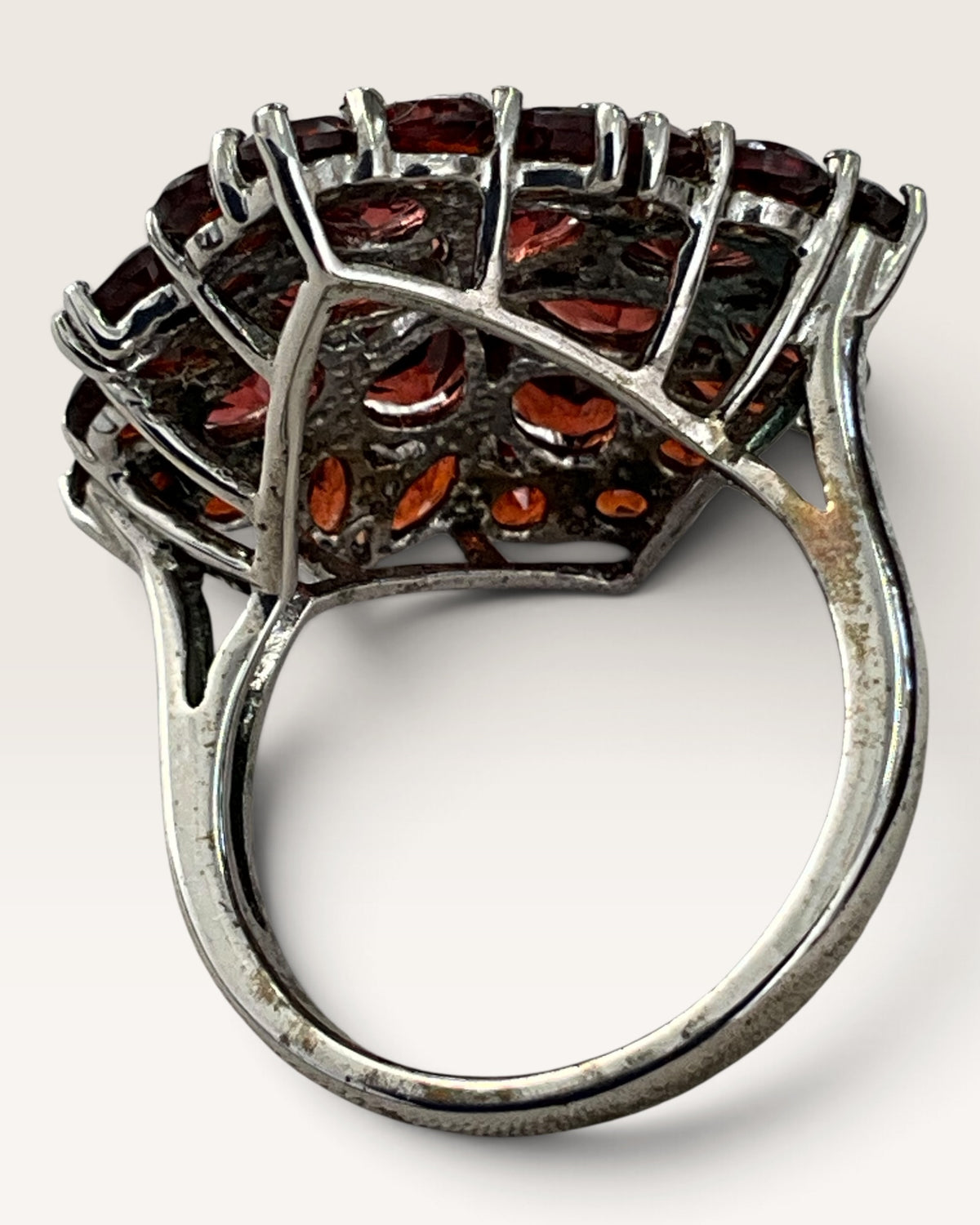 Sterling Silver Garnet Cluster Ring - Pre-Loved
