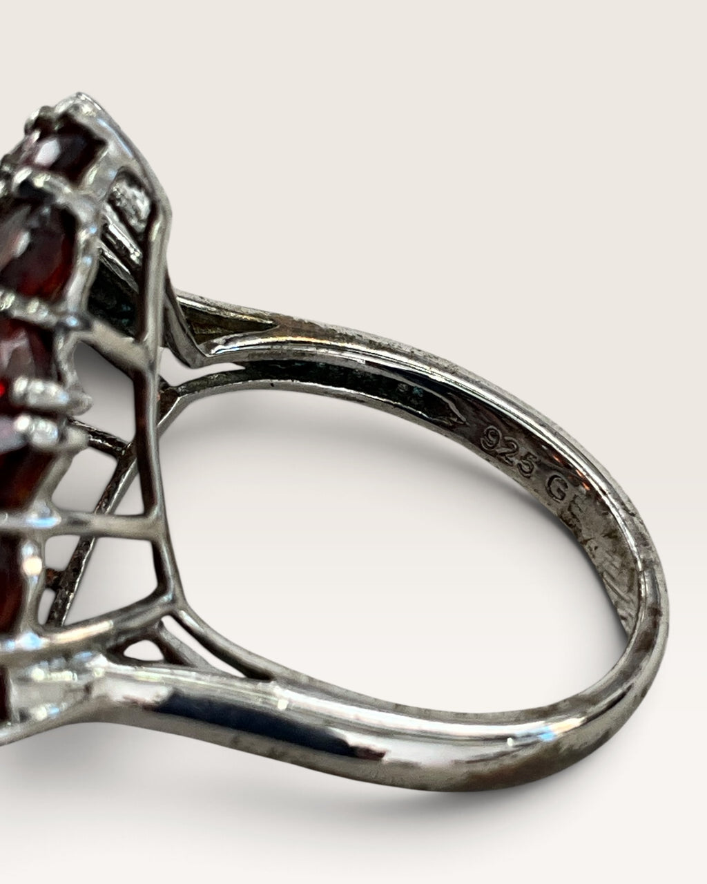 Sterling Silver Garnet Cluster Ring - Pre-Loved