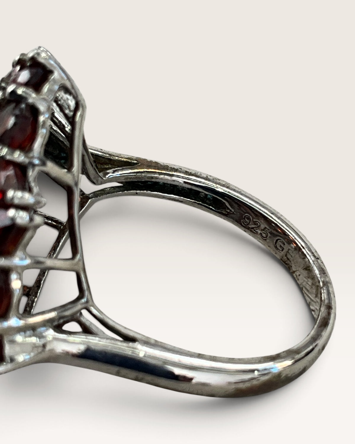 Sterling Silver Garnet Cluster Ring - Pre-Loved
