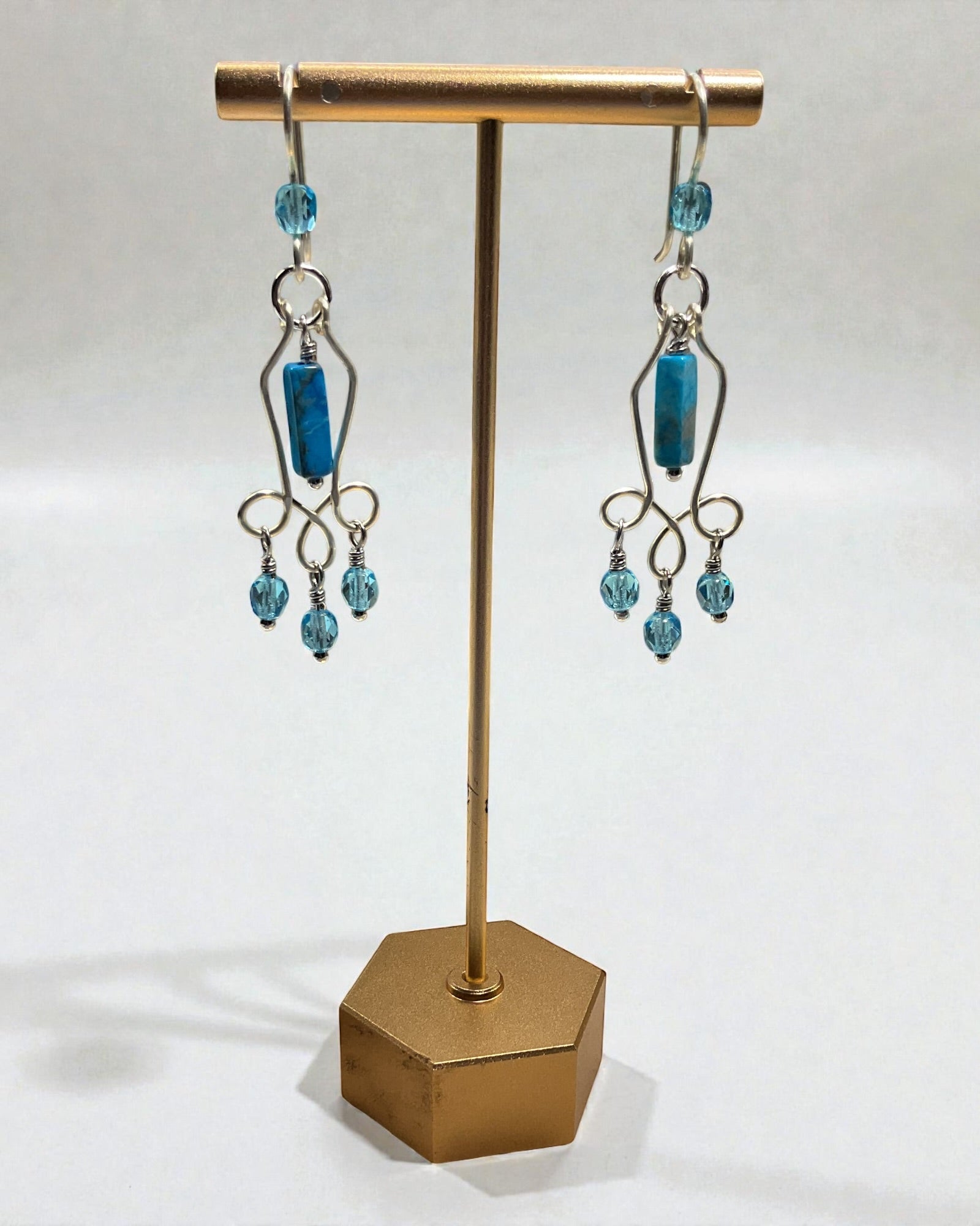 Howlite and Blue Crystals Designer Earrings