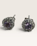 Sterling Silver Amethyst & Diamond Gemstone Stud Earrings