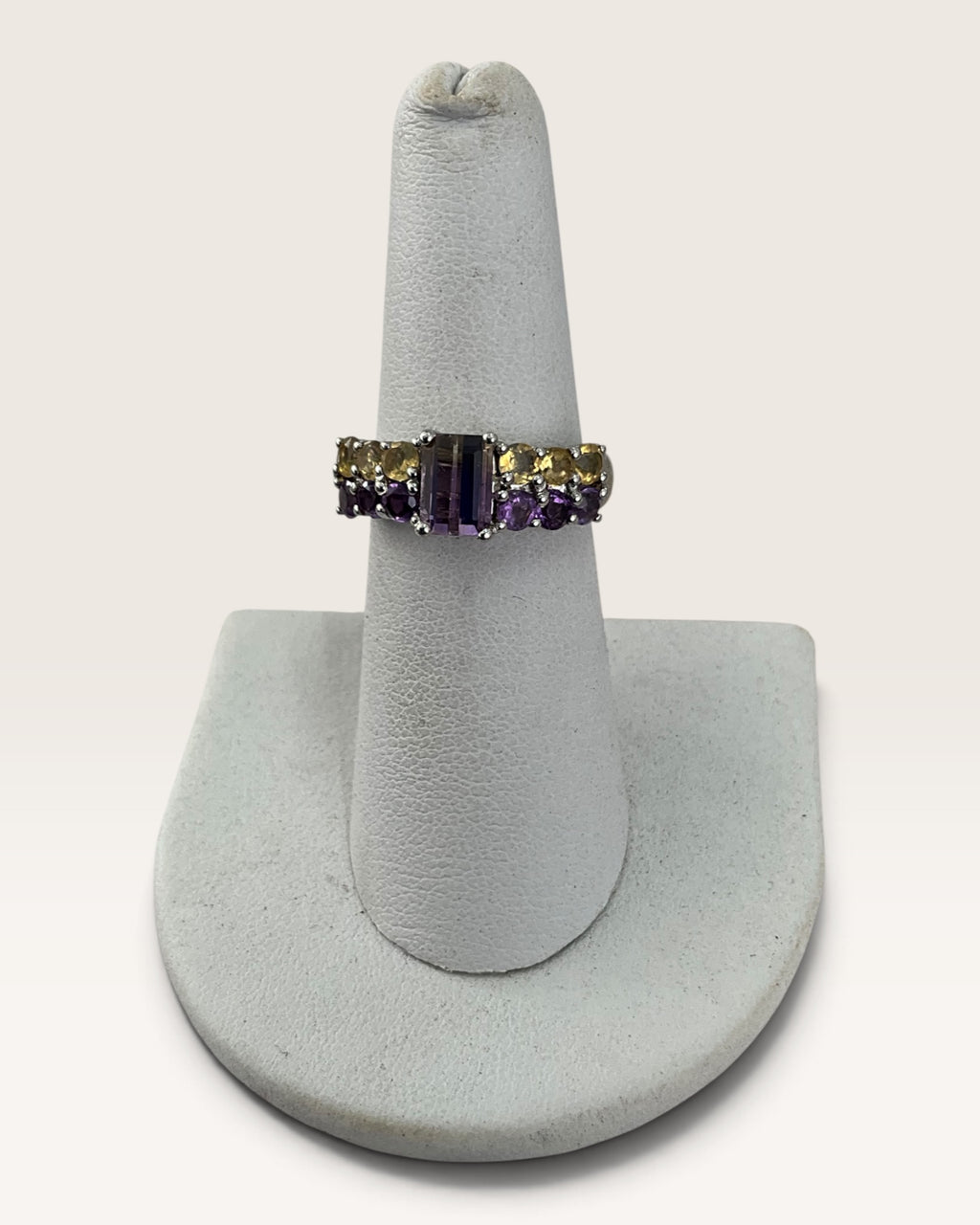 Sterling Silver Amethyst & Citrine Double Row Gemstone Ring - Pre-Loved