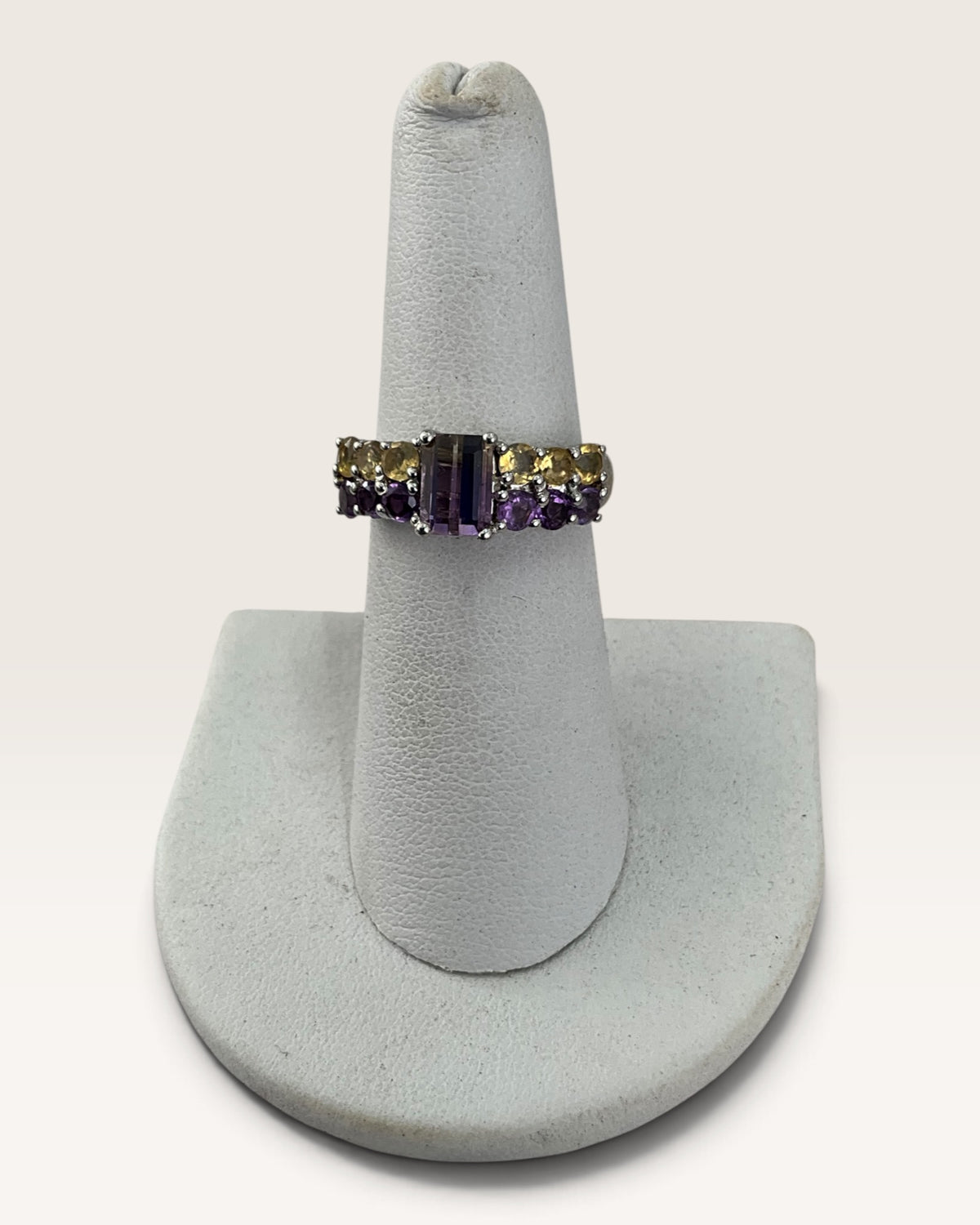 Sterling Silver Amethyst & Citrine Double Row Gemstone Ring - Pre-Loved