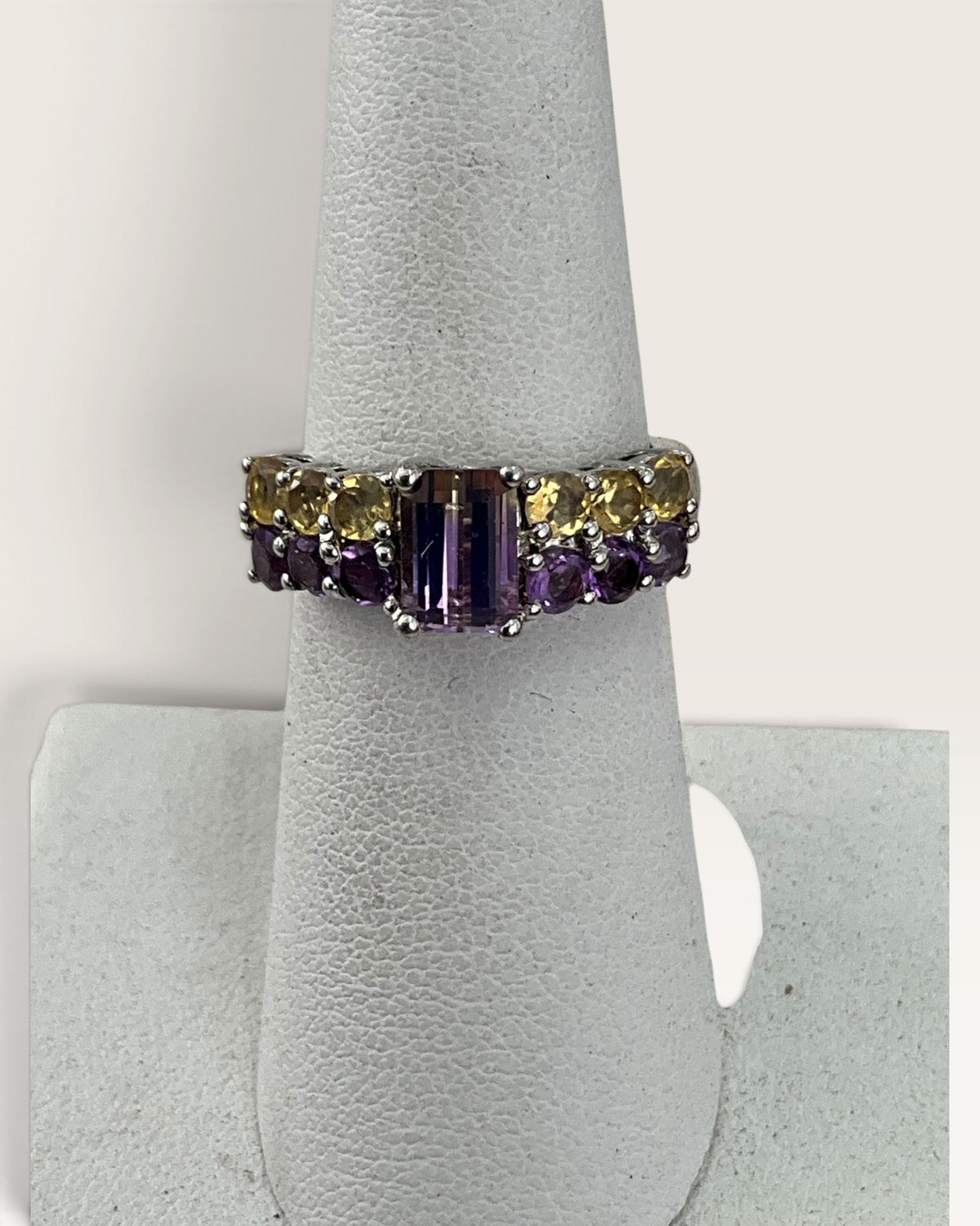 Sterling Silver Amethyst & Citrine Double Row Gemstone Ring - Pre-Loved