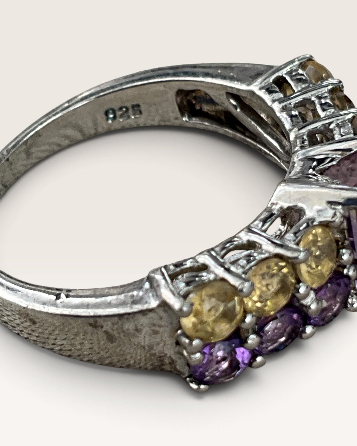 Sterling Silver Amethyst & Citrine Double Row Gemstone Ring - Pre-Loved