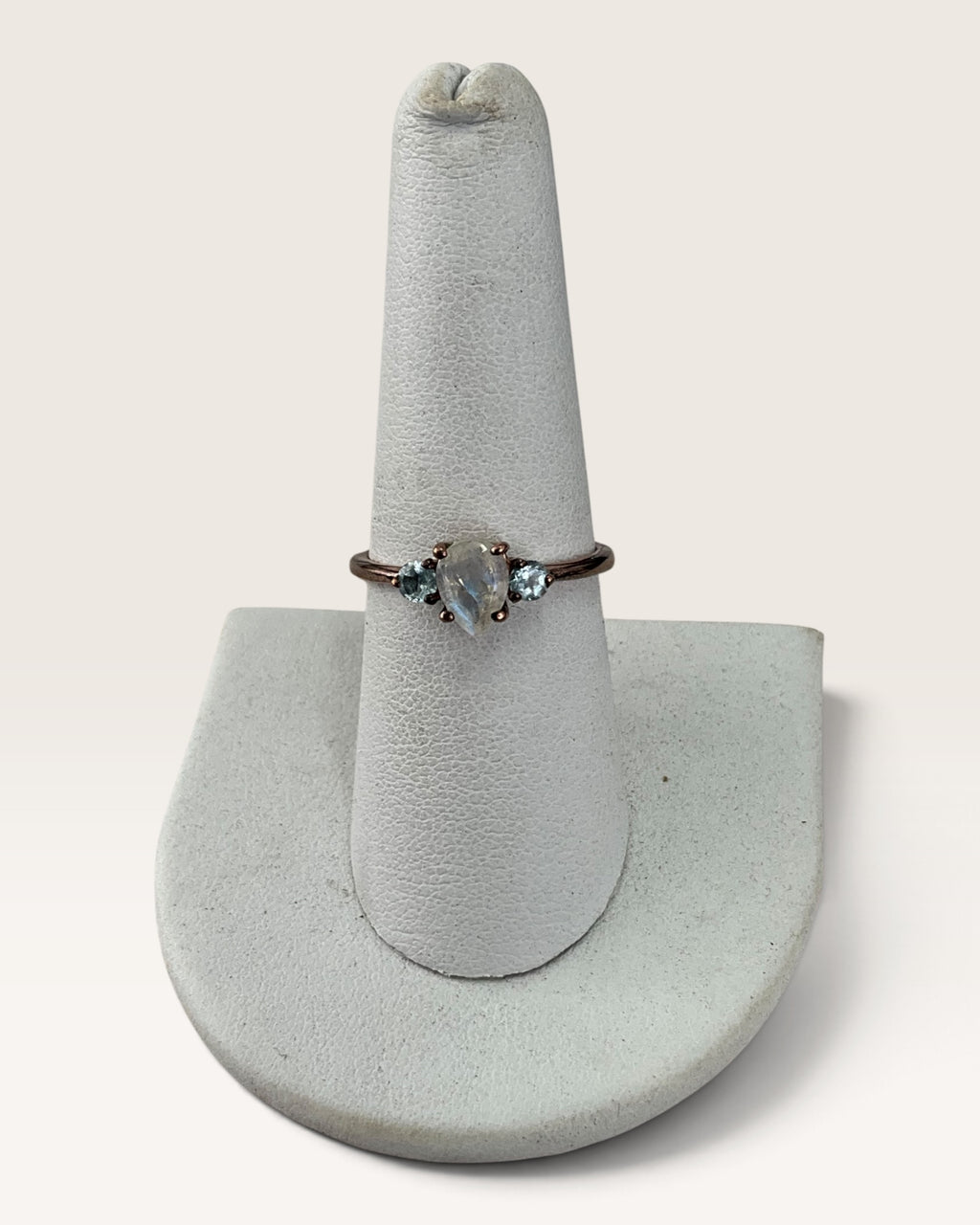 Sterling Silver Rainbow Moonstone & Blue Topaz Gemstone Ring - Pre-Loved