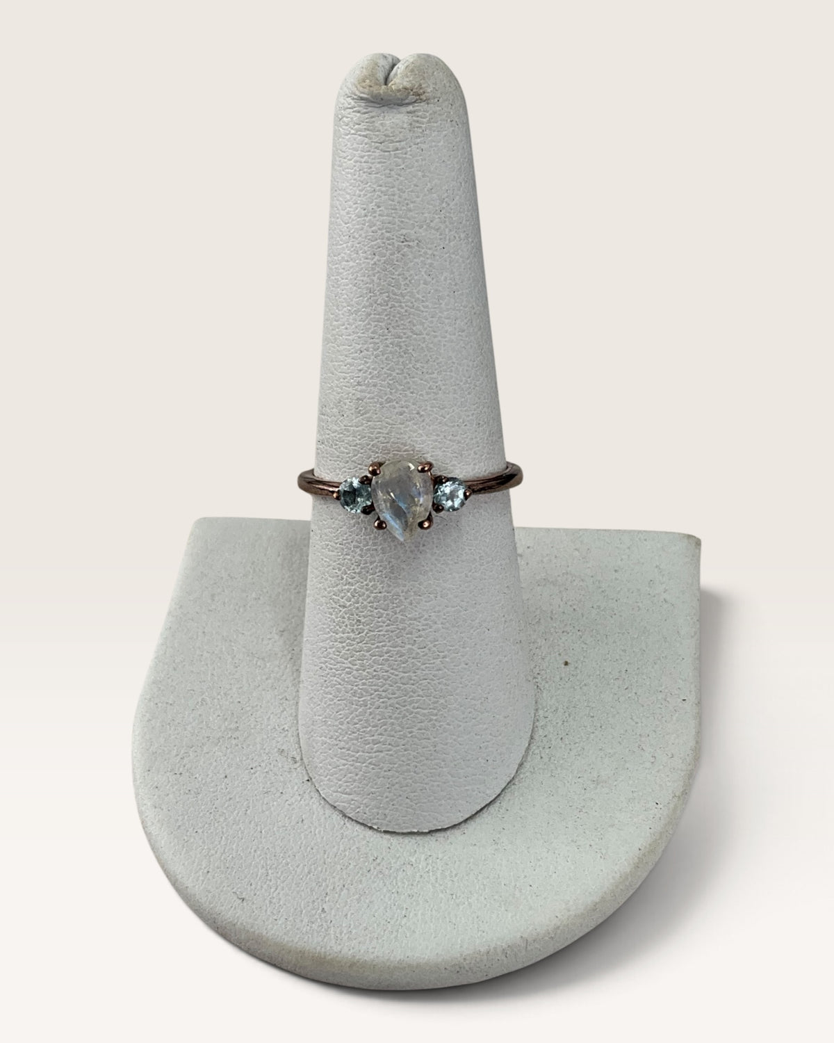 Sterling Silver Rainbow Moonstone & Blue Topaz Gemstone Ring - Pre-Loved