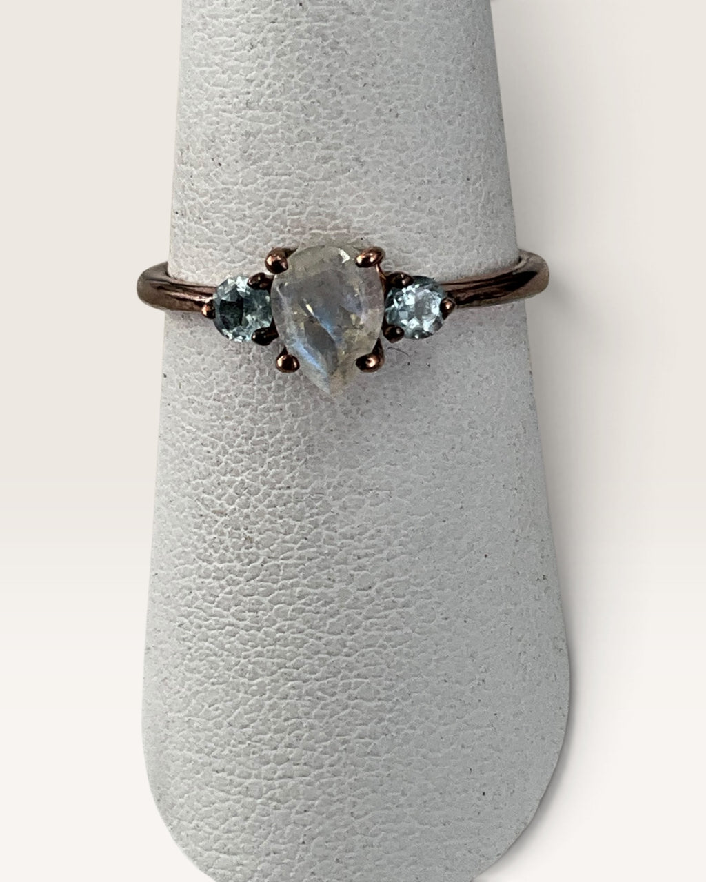 Sterling Silver Rainbow Moonstone & Blue Topaz Gemstone Ring - Pre-Loved