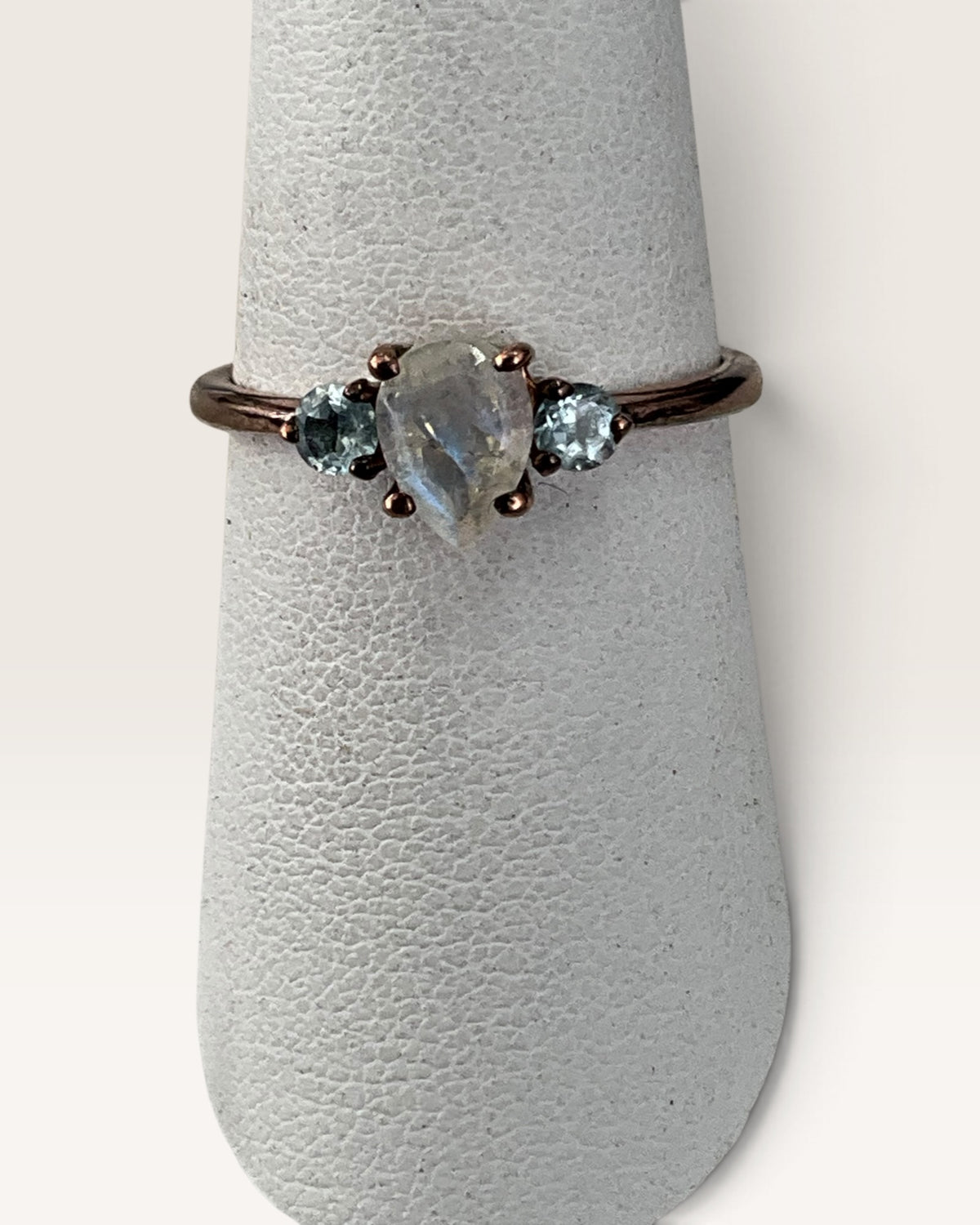 Sterling Silver Rainbow Moonstone & Blue Topaz Gemstone Ring - Pre-Loved